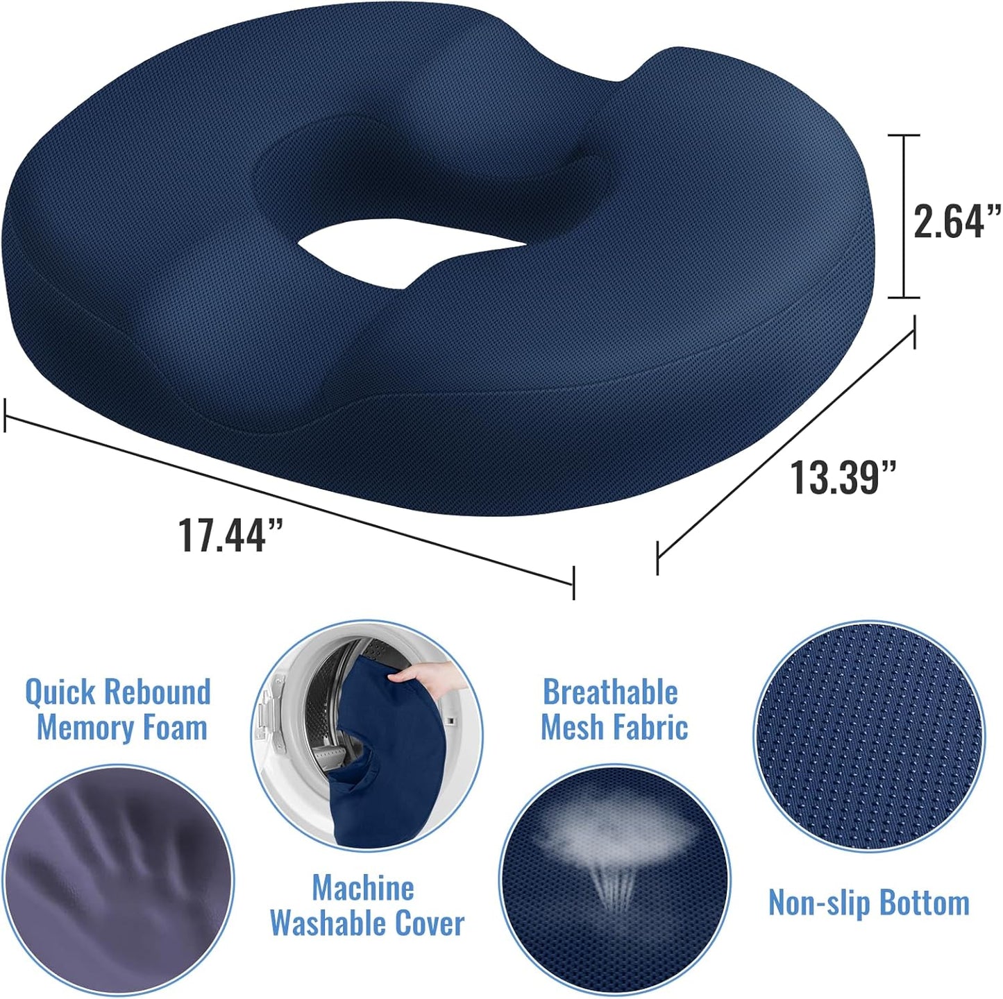 CloudBliss Donut Pillow Seat Cushion for Tailbone Pain Relief and Hemorrhoids, Memory Foam Chair Cushion for Postpartum Pregnancy, Seat Cushions for Men and Women for Home & Office, (Blue)