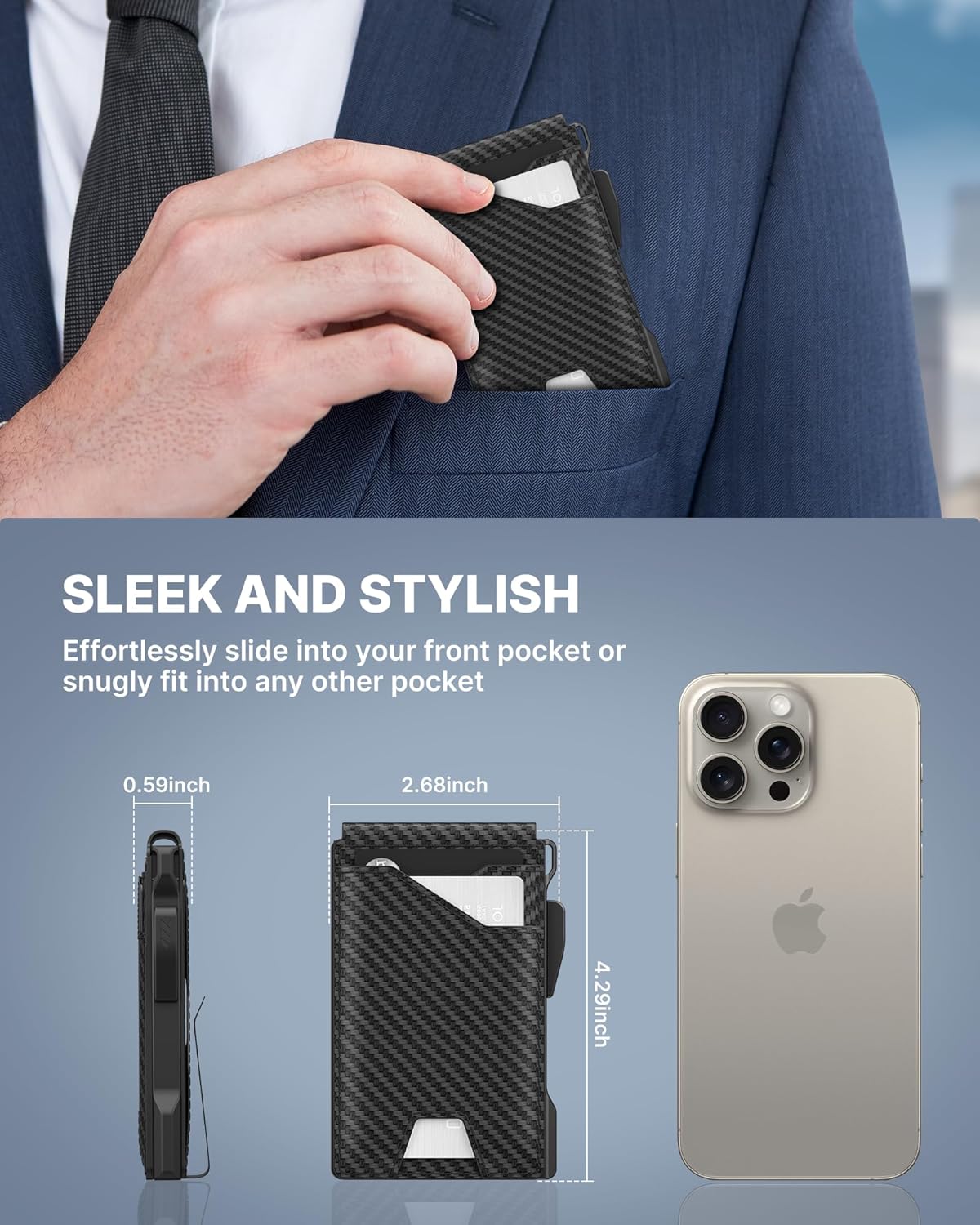 typecase Tactical Wallet for Men Card Holder: Pop Up Card Case, Genuine Leather, Smart, RFID Blocking, Slim, Minimalist, Thin, Front Pocket - 9-13 Card Capacitiy, ID Window, Money Clip (Orange)