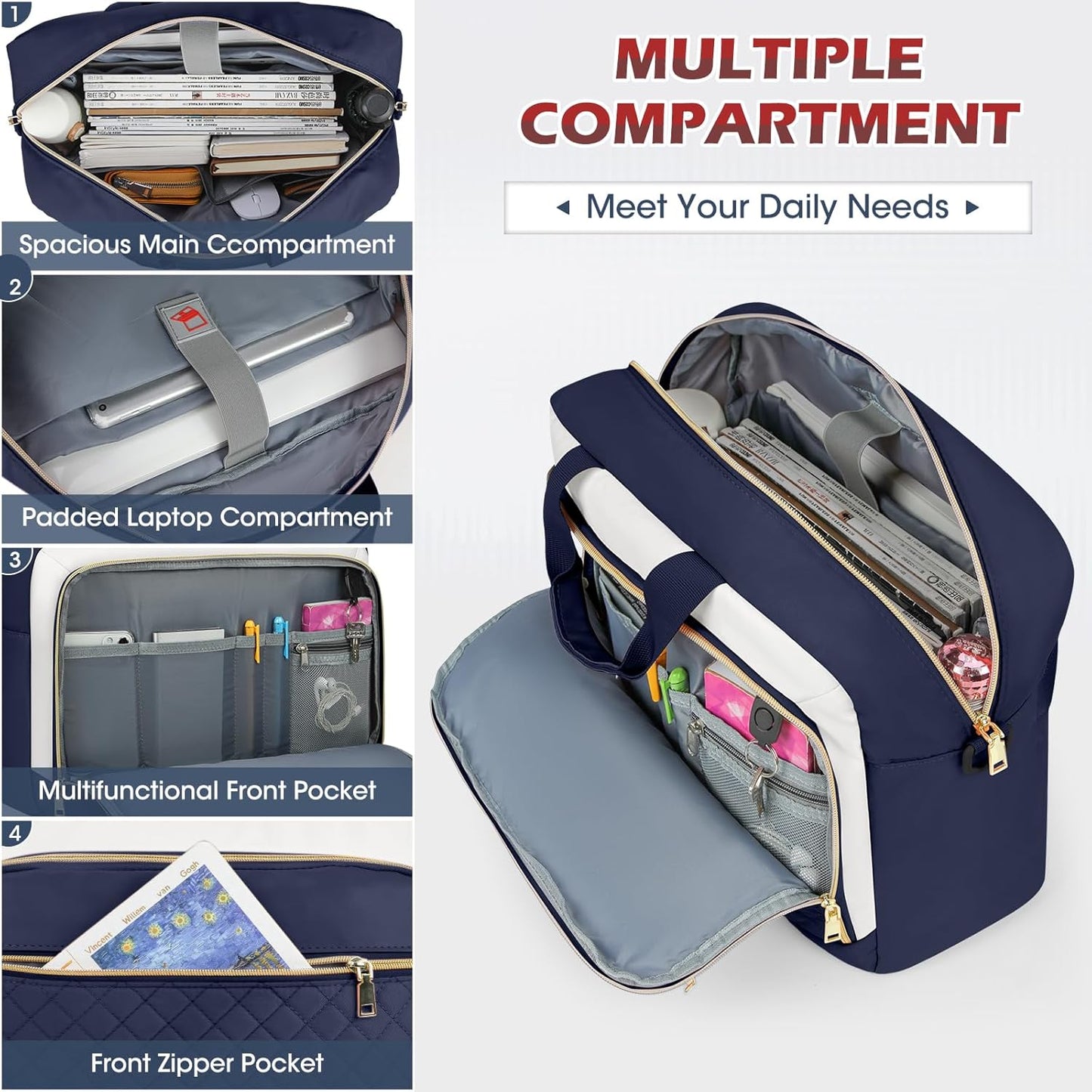 NEWHEY Laptop Bag 17.3 Inch Laptop Briefcase for Women Men Waterproof Shoulder Messenger Bag Large Computer Bag for Business Office Work College, Blue&Beige