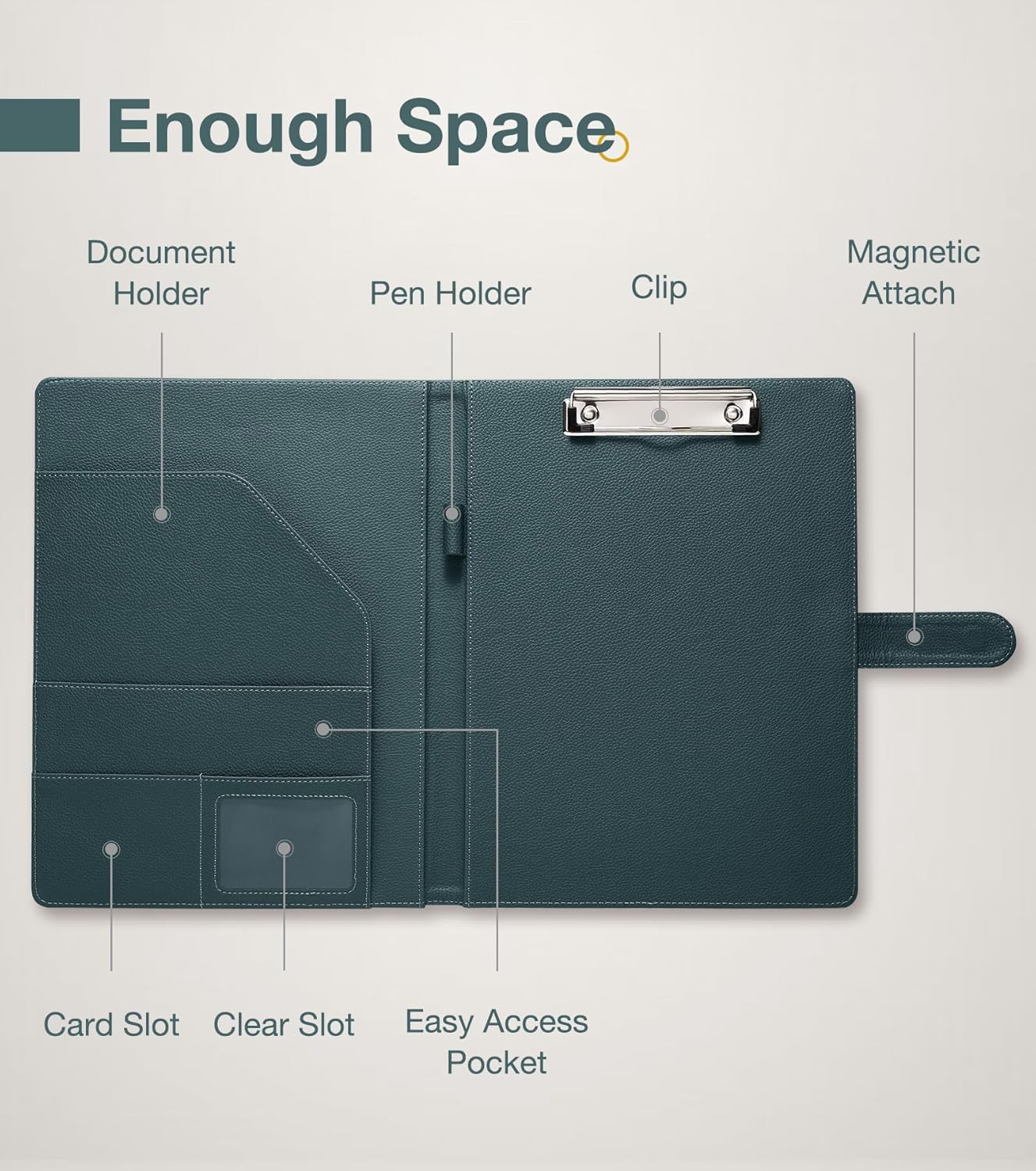 Clipboard Folder Padfolio A4, Mymazn Writing Portfolios Faux Leather Clipboards with Cover for Legal Pad Holder Letter Size 8.5 x 11 for Business Conference Notepad Clip Board (Gray Green)
