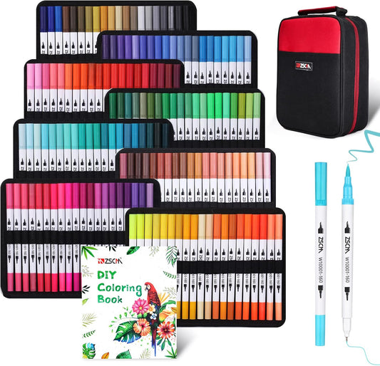 ZSCM 160 Colors Duo Tip Brush Markers Art Pen Set, Artist Fine and Brush Tip Colored Pens, for Adult Coloring Books Christmas Cards Drawing, Note taking Lettering Calligraphy Journaling