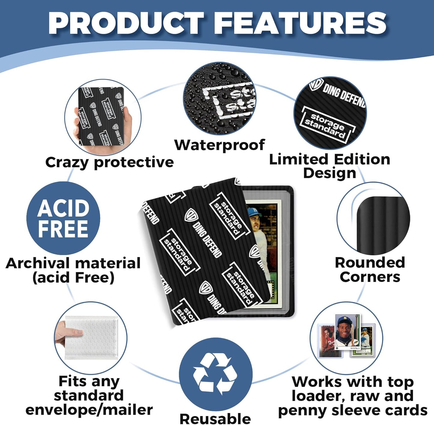 Ding Defend 510-Pack Trading Card Protector Shipping - 3.5 x 4.5 Inch Black Hobby Card Shipping Supplies w/Rounded Corners, Lightweight & Reusable for Raw Top Loaders, Semi-Rigids, Team Bags