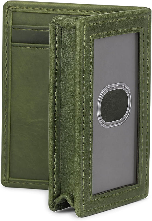Premium Leather Card Wallet, RFID Blocking Expandable Business Card Case, Bifold Card Holder for Men and Women, Men's Purse, Wallet for Men (Business Card Wallet, Green)