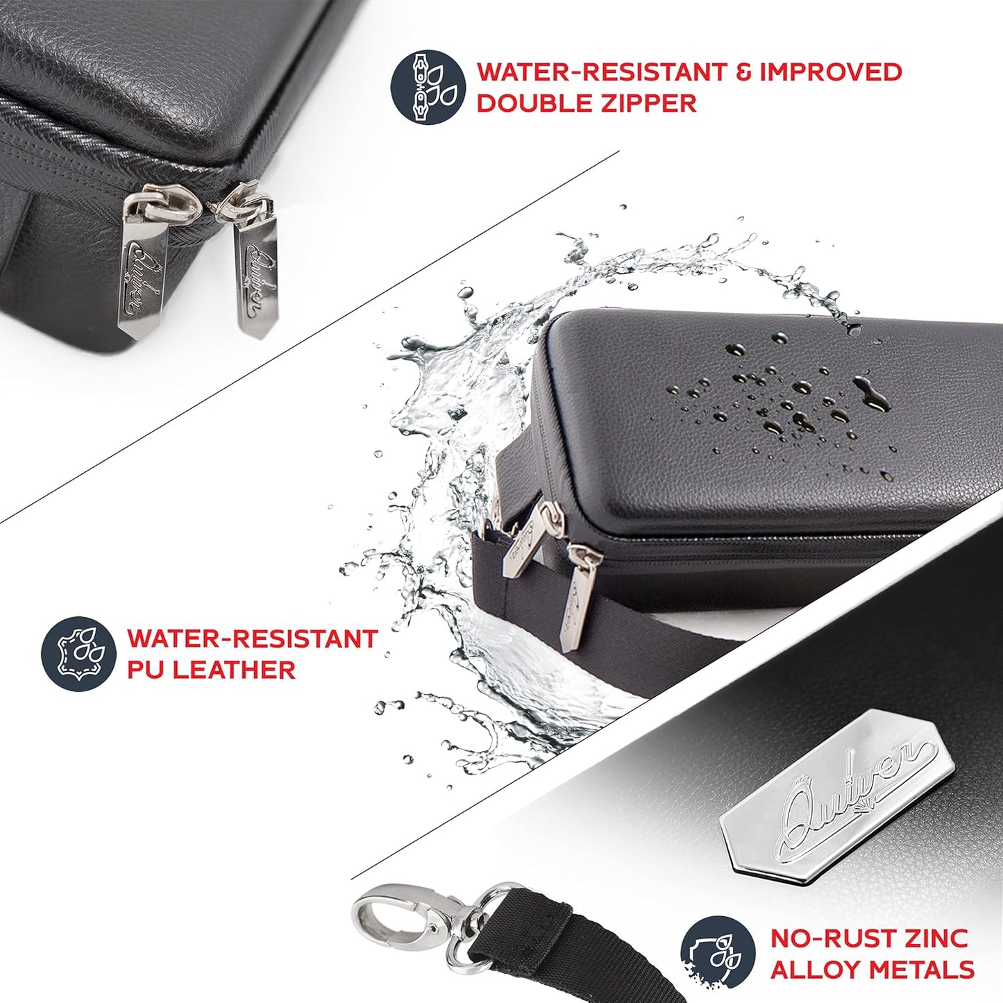 Quiver Time Black Quiver Card Carrying Case - TCG Cards Deck Box Holder for Trading Cards, MTG Bag Playing Card Case (+Wrist & Shoulder Strap, Dividers, Separators, Corner Pads + 100 Apollo Sleeves)