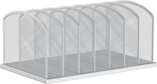 Desk File Organizer Vertical 7 Sections Mesh File Sorter Paper Storage Organizer for Desk, Office Organization File Holder Rack, Silver