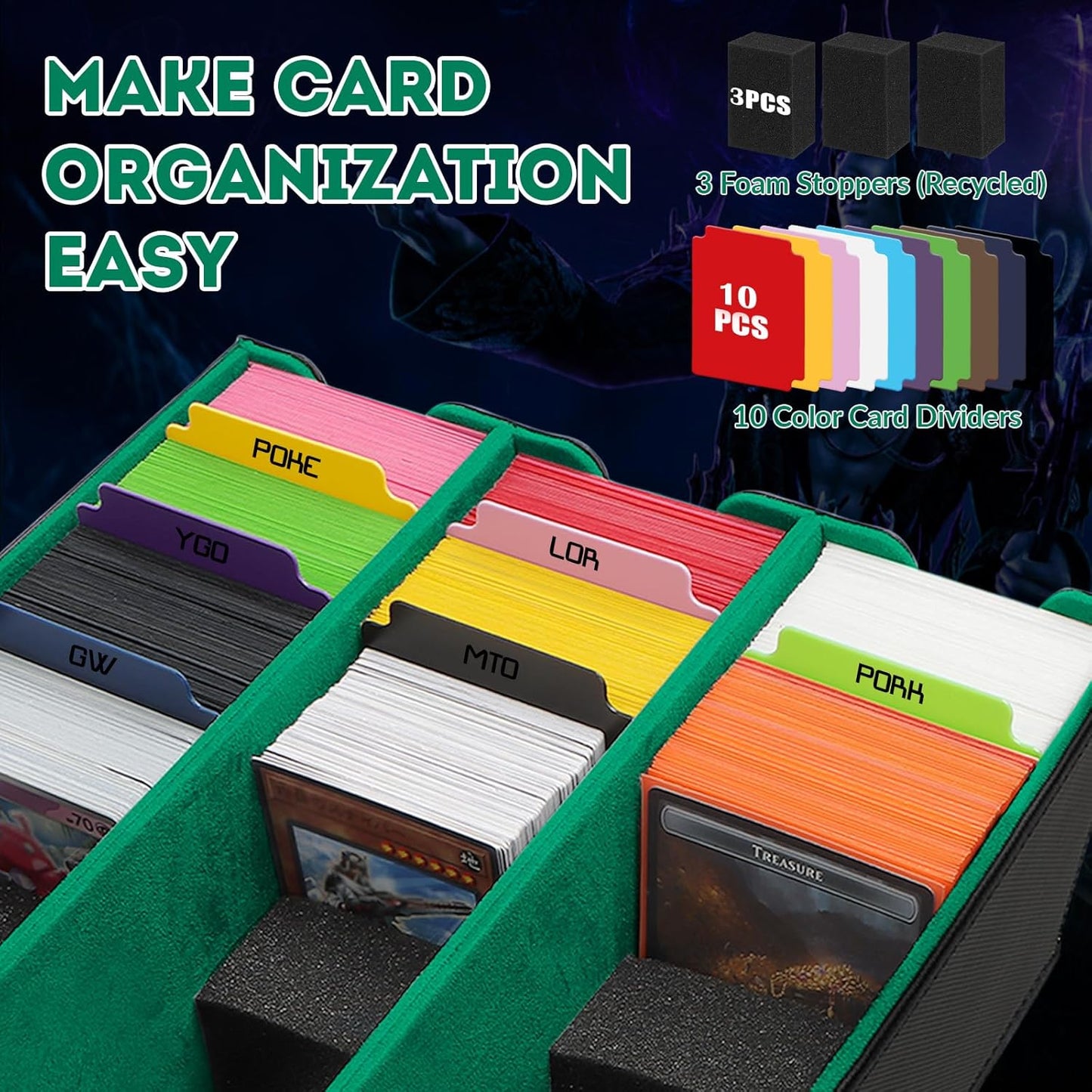 Card Storage Box for Trading Cards, 2100+ Card Deck Case with PU Leather and Magnetic Closure, TCG Storage Box, Suitable for MTG, YuGiOh, and Sports Cards, Includes 8 Card Dividers