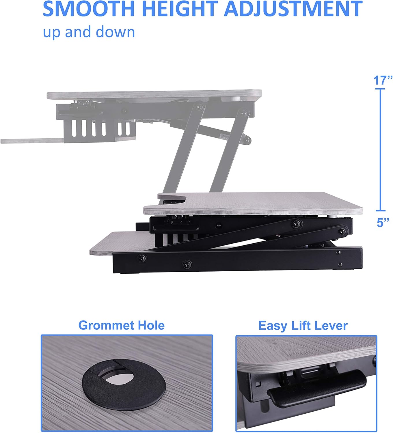 Rocelco 37.5" Height Adjustable Standing Desk Converter with Dual Monitor Mount and Anti Fatigue Mat -Slide Out Retractable Keyboard Tray -Sit Stand Tabletop Riser Workstation -Gray (R DADRG-DM2-MAF)