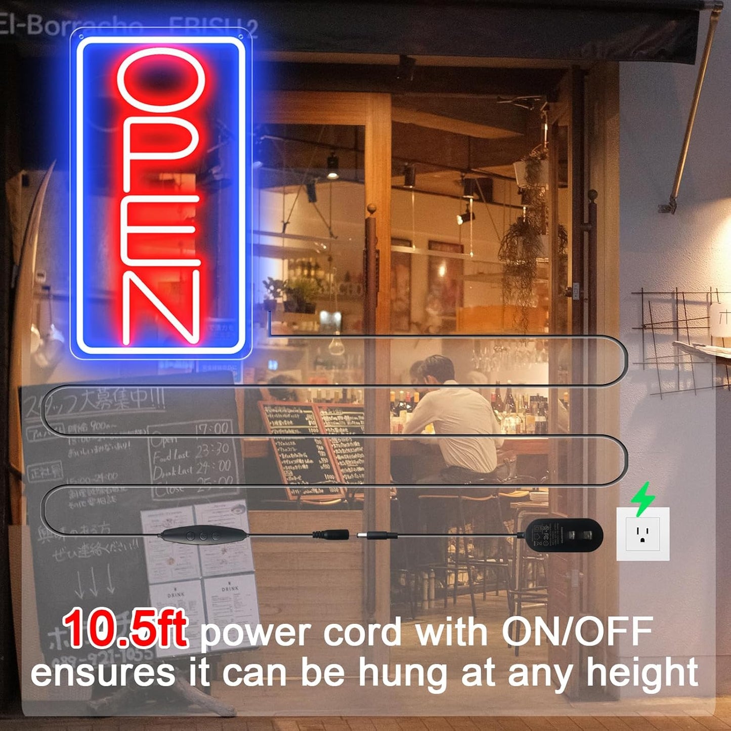 Led Neon Open Signs for Business,16.5"X 9" Ultra Bright Open Signs, Powered by 12V/2A AC Adapter, 6 Levels Adjustable Bright Led Neon Open Sign for Bar Salon Coffee Stores Club Hotel (Vertical)