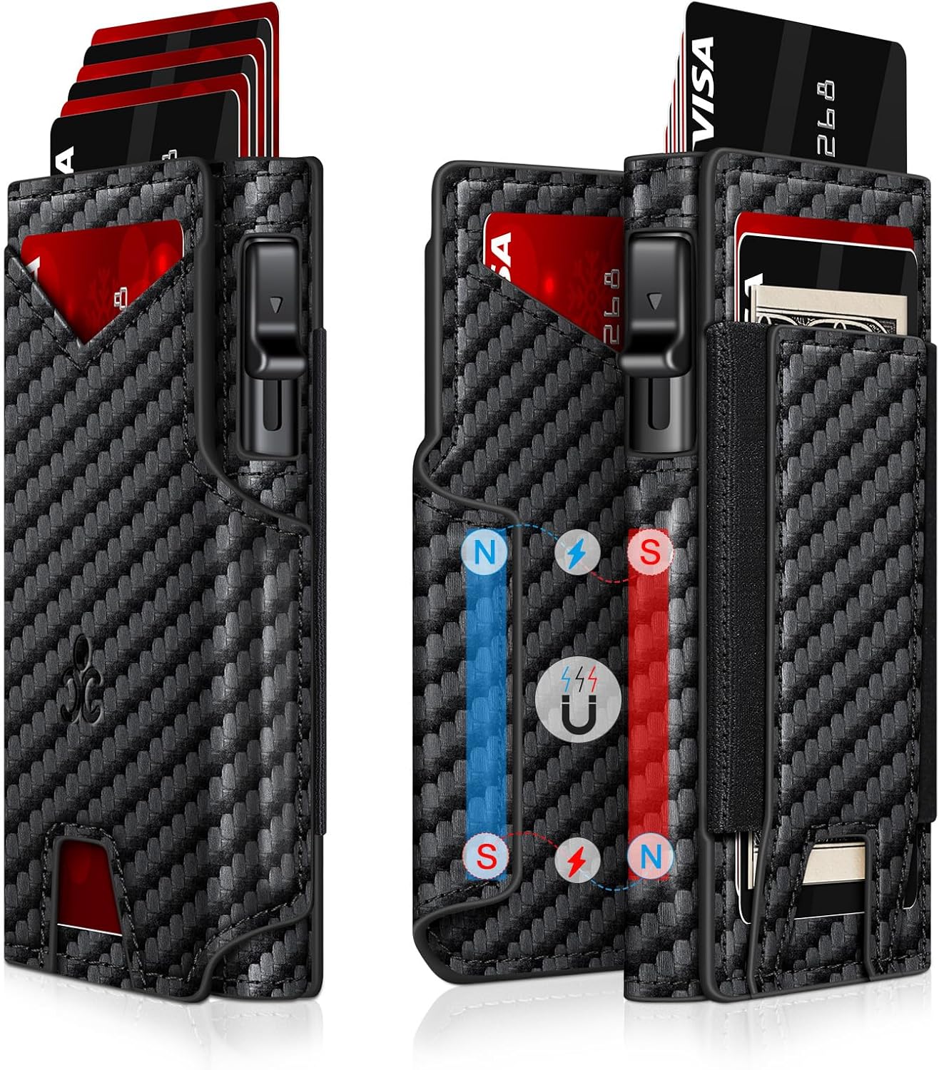 Wallet for Men Wallet with Slim Pop Up Card Holder 9-13 Cards, Bifold Minimalist Smart Wallet RFID Blocking Credit Card Holder with ID Window & Stretchable Cash Slot Compact Metal Aluminum Card Case