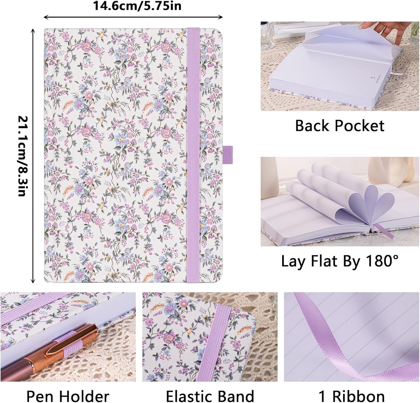 TIEFOSSI Lined Journal for Women, A5 College Ruled Notebook for Writing, 316 Numbered Pages Thick Paper, Daily Journal, for Work Home School, Note Taking, Business, 8.4 X 5.8 In