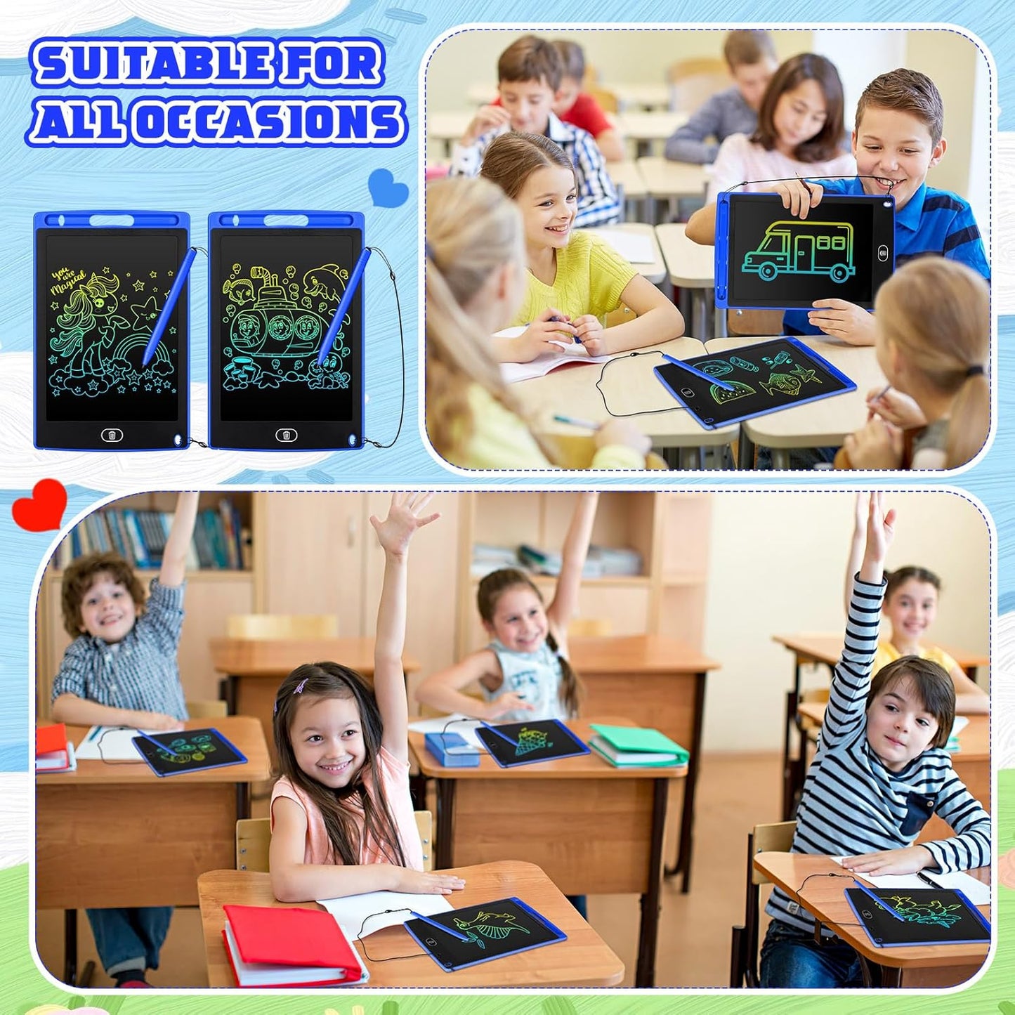 Zonon 4 Pcs LCD Writing Tablet 8.5 Inch Doodle Board Tablet Drawing Gifts LCD Writing Board Electronic Erasable Reusable Colorful Screen Pad(Blue)