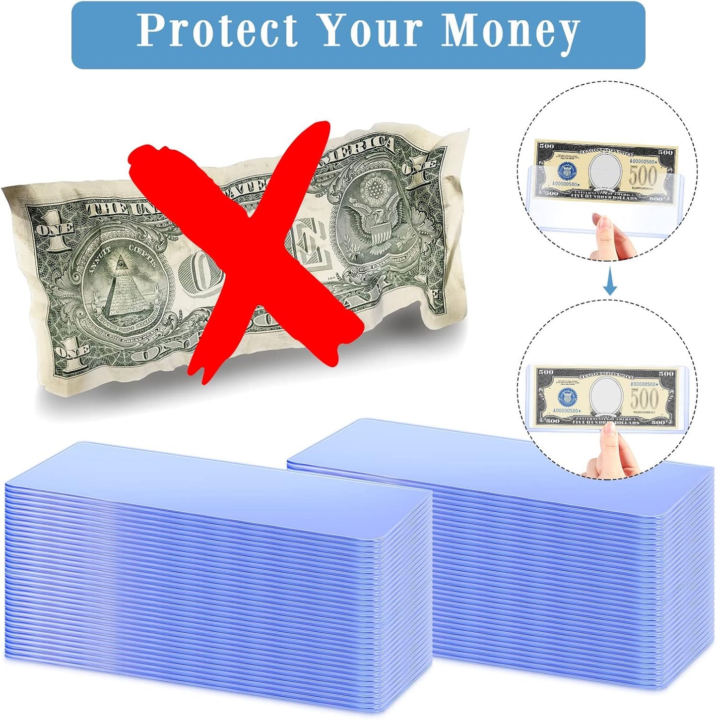 Sepamoon 200 Pieces Dollar Bill Sleeves, 6.9 x 2.95 Inch Hard Plastic Clear Currency Sleeves Waterproof Currency Holder Dollar Bills Display Protector Organizer Case Supplies for Collectors