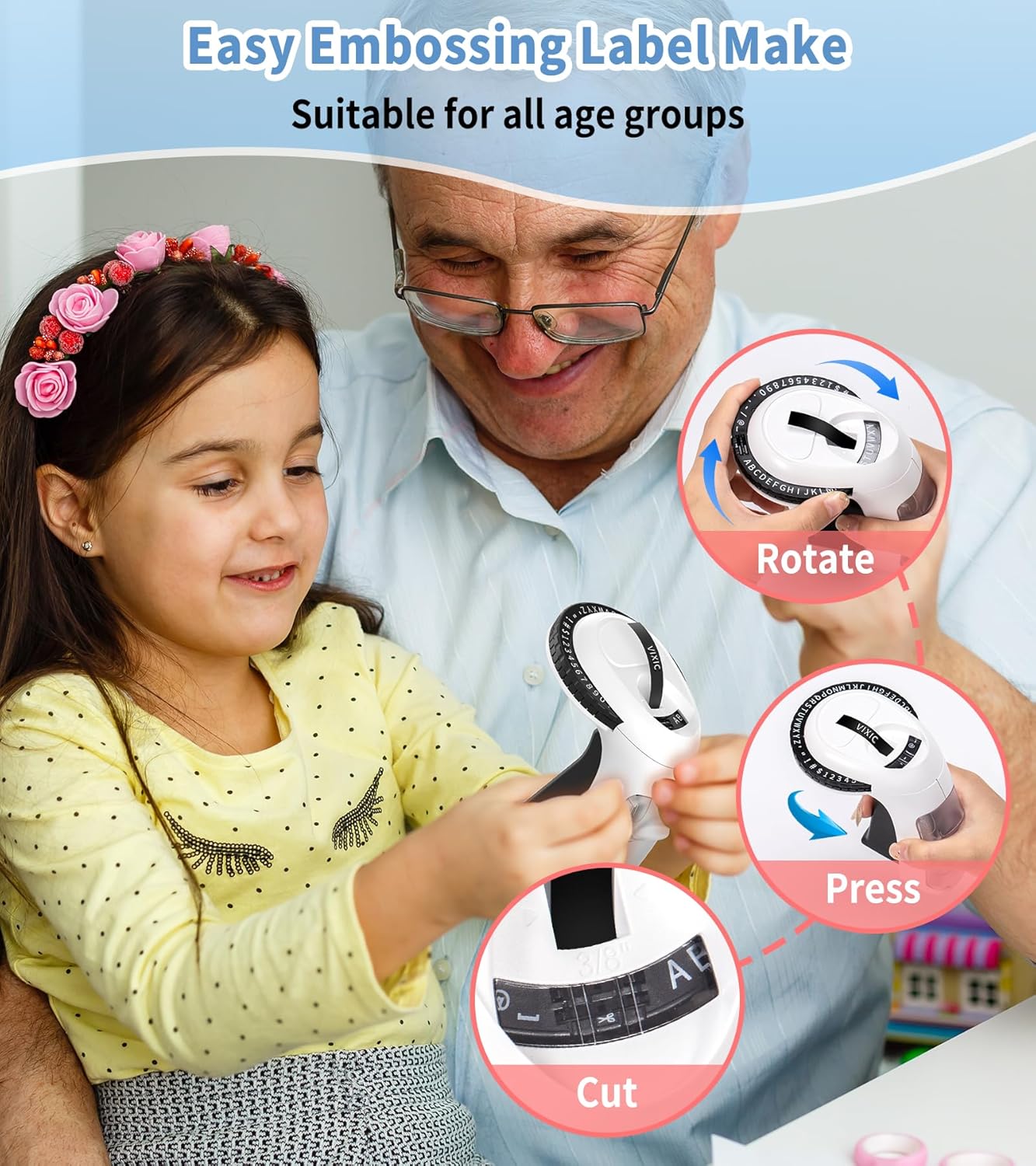 Embossing Label Maker Machine with Tapes, Vintage Retro Manual Punch Old School Embossed Labeler with 10 Rolls 3D (3/8") Embosser Tapes for Home Kids DIY Crafting & Scrapbooking, Black