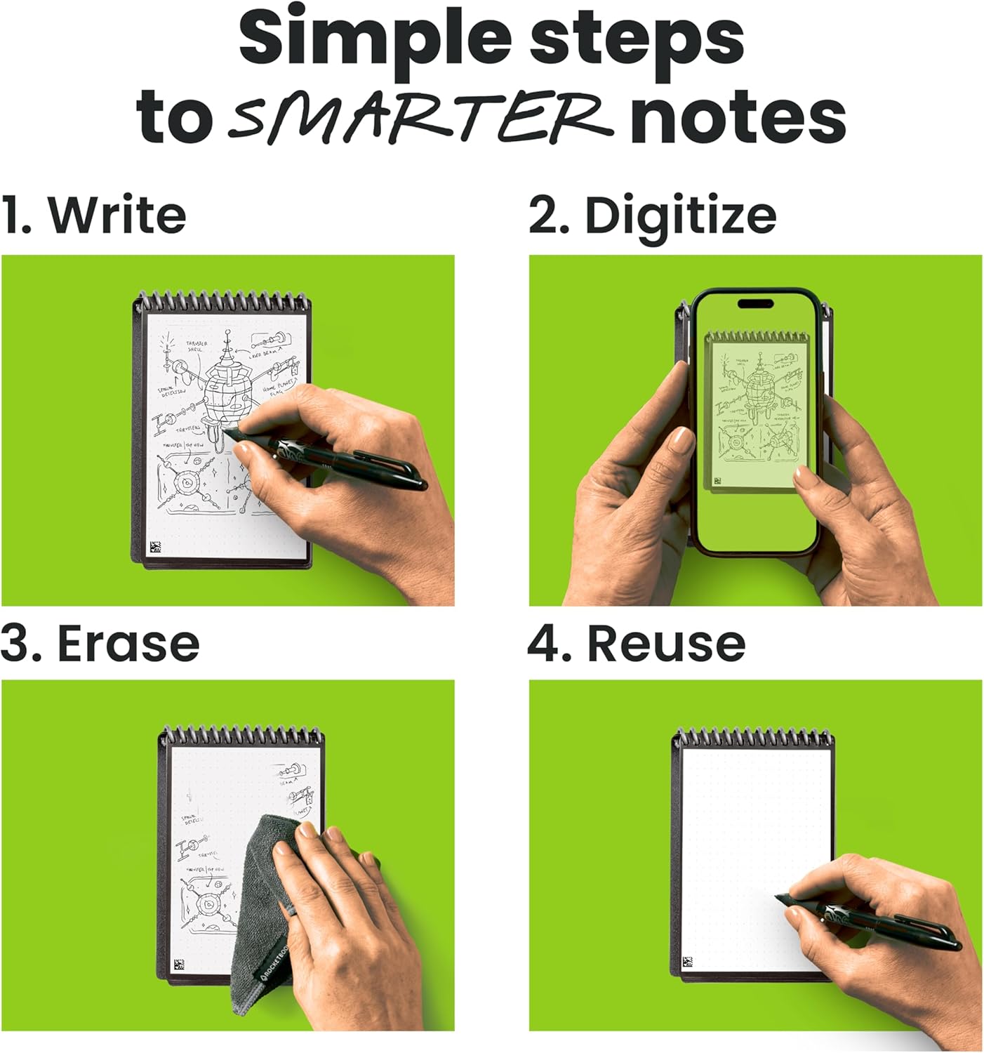 Rocketbook New Mini Reusable Smart Notepad, Pocket Size Notebook 3.5x5.5, Teal - Dotted Pages, App-Connected, Erasable, Ideal for On-The-Go List Taking & Quick Notes Anywhere