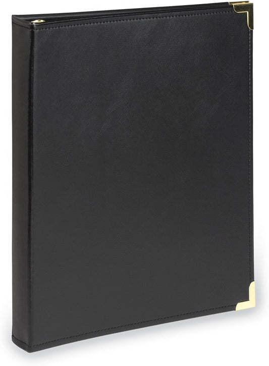 Samsill Classic Collection Leather 3 Ring Binder, Executive Presentation Portfolio, 0.5 Inch (Holds 100 Sheets), Brass Round Ring, Black