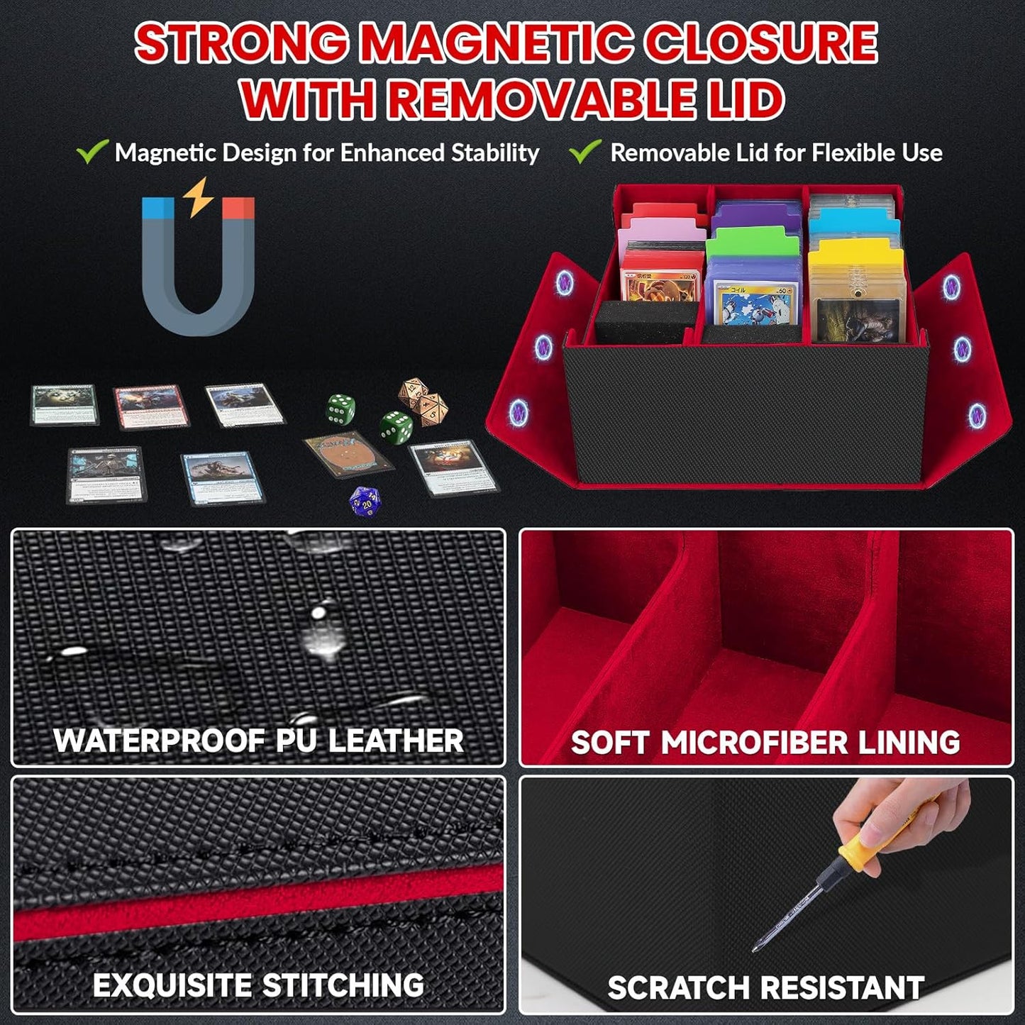 Card Storage Box for Trading Cards, 2600+ Commander Deck Box, Storage Box Fits Toploader and One-Touch, Card Organizer for TCG, MTG, Sports Cards, with Card Dividers & Stoppers