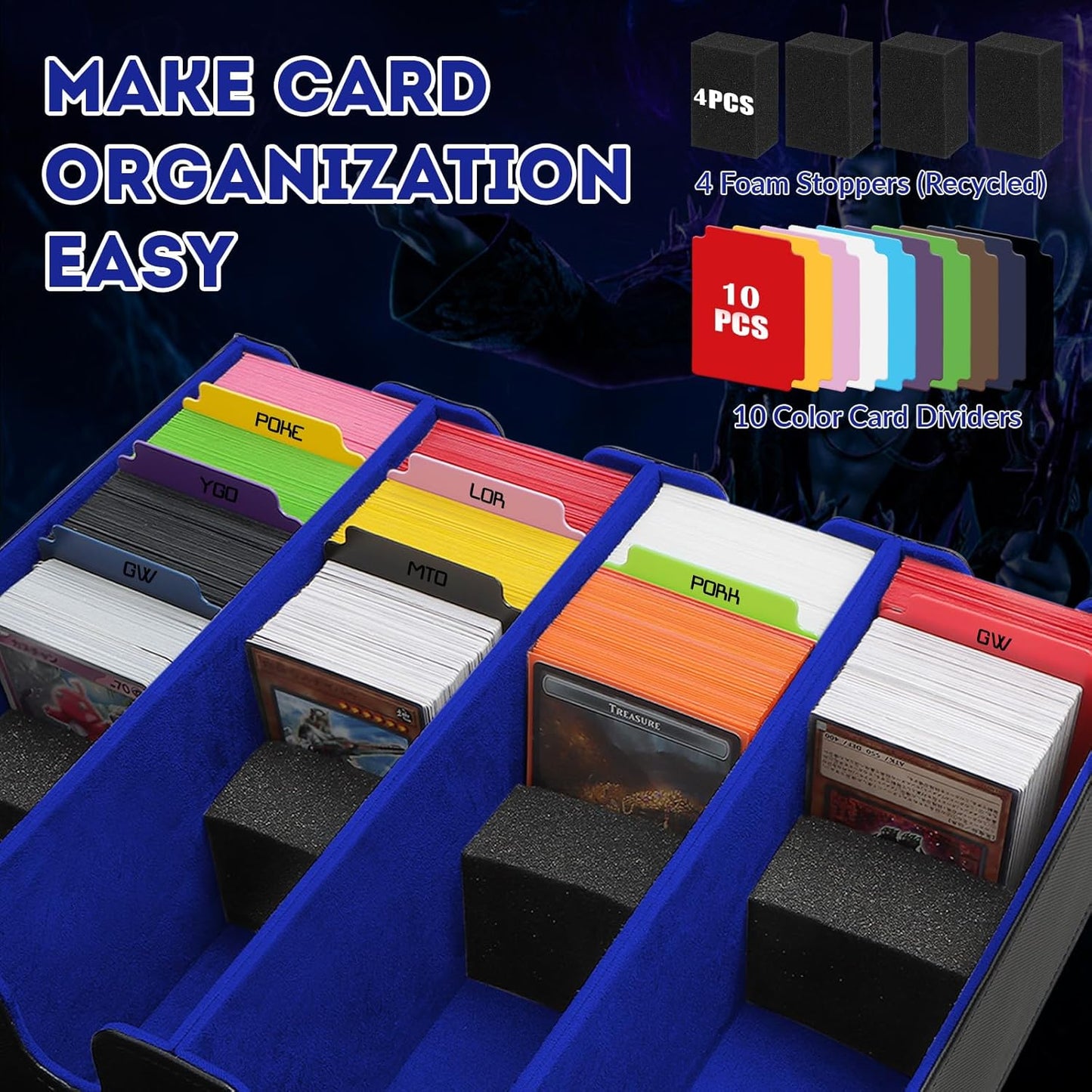 Card Storage Box for Trading Cards, 2800+ Card Deck Case with PU Leather and Magnetic Closure, TCG Storage Box, Suitable for MTG, YuGiOh, and Sports Cards, With 10 Card Dividers ＆ 4 Stoppers