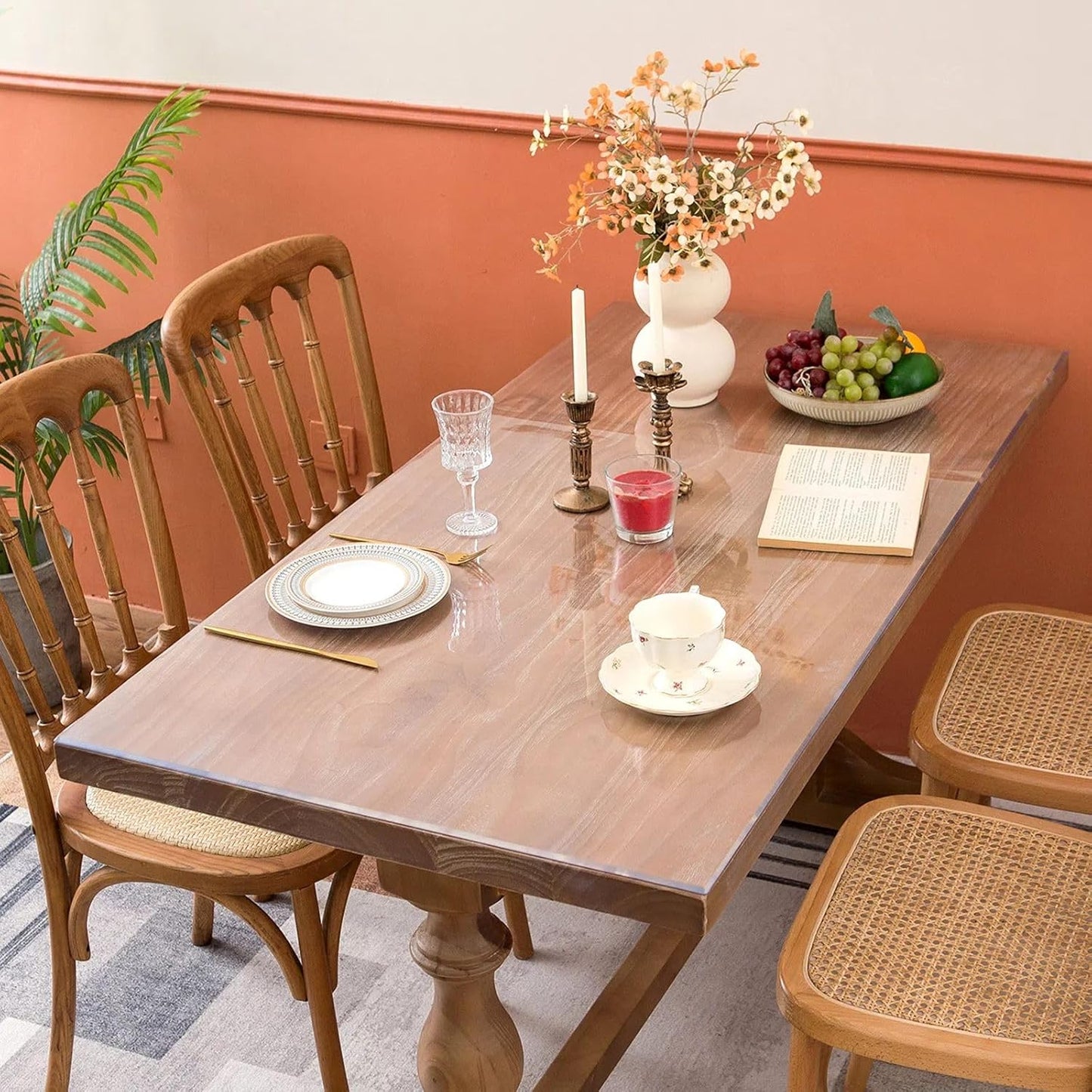 Clear Table Cover Protector, 48 x 108 Inch Table Protector for Dining Room Table, 1.5mm Thick Clear Plastic Table Cover, Table Pad Mat for Kitchen, Writing Desk Pad for Desktop