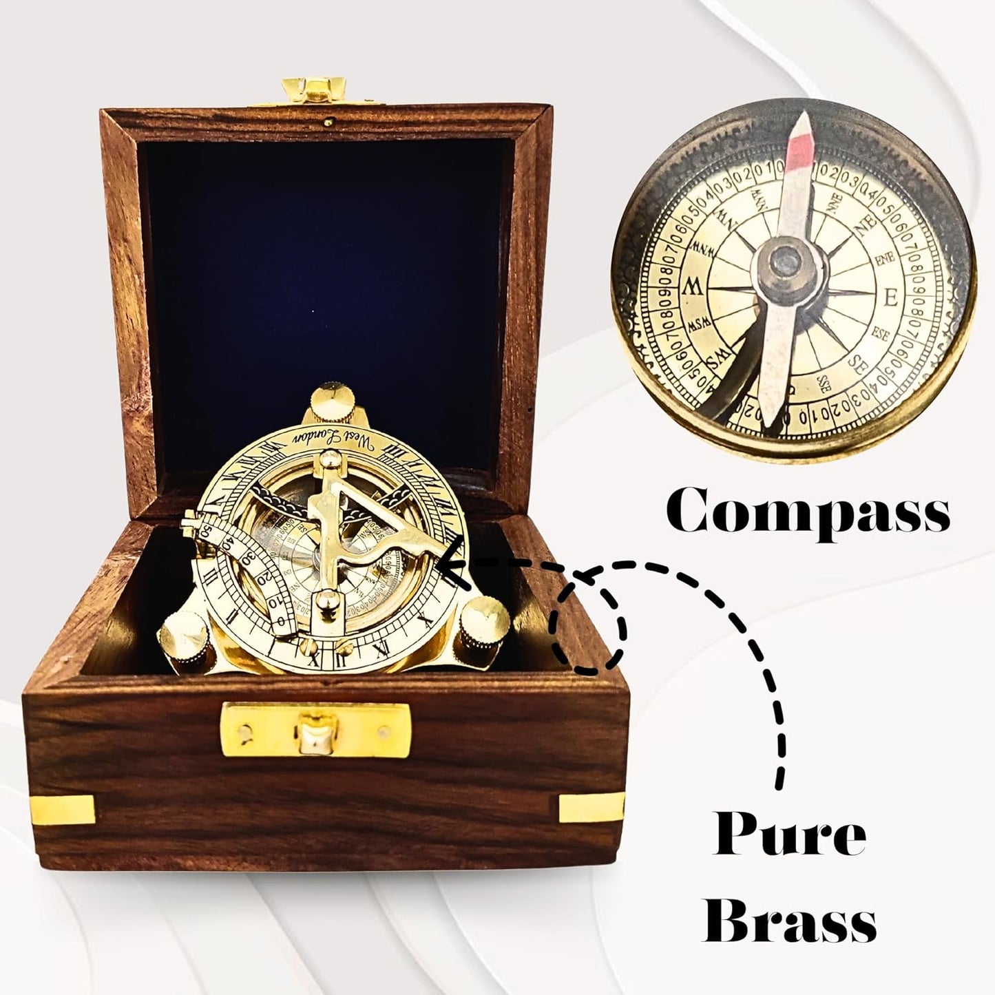 Antique Brass & Copper Sundial Compass, Sundial Clock in Box Gift Sun Clock Ship Replica Watch, Nautical Gifts for Men, Unique Nautical Decor, Naval Maritime Sundial (#4 Golden Sundial)