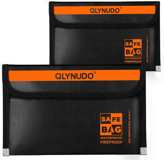 Portable Fireproof Money Envelopes for Cash and Document (8x5", Inside/External Size), 2-Pack Fireproof Money Bag with Waterproof Zipper, Large and Small Pouch Set, 3-Layers of Fireproof Material