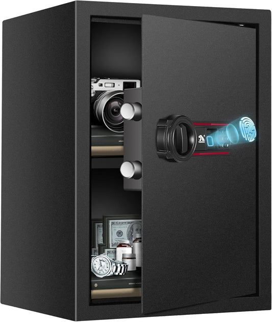 TIGERKING Biometric Fingerprint Safe Box, 1.8 Cubic Feet Digital Keypad Security Safes with Removable Shelf, Quick-Access Smart Biometric Safe for Home and Office
