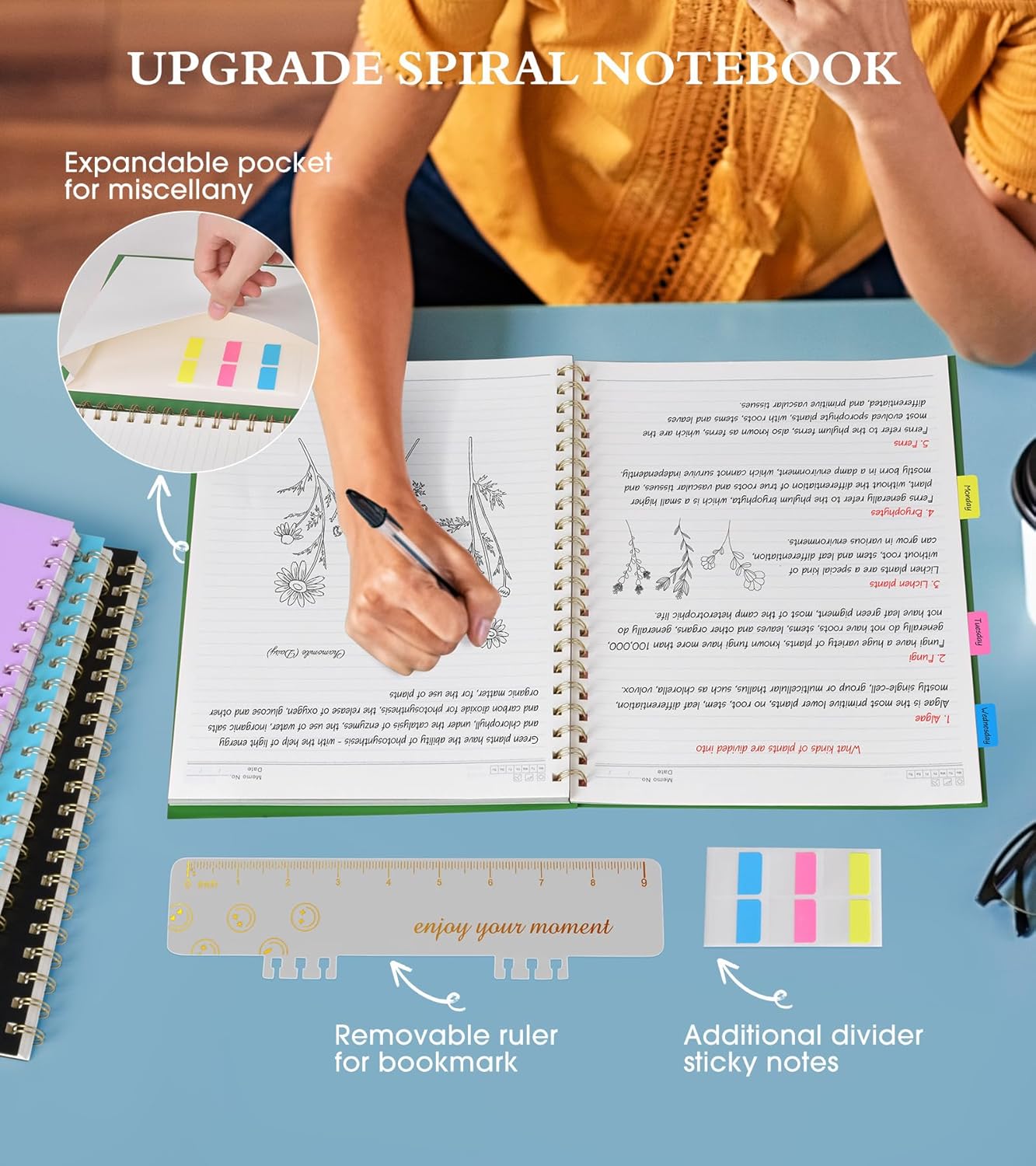 Spiral Notebook Journal 8.5” x 11”, A4 Large Notebooks for Women Men, College Ruled Lined Journal, 100 GSM Paper, Hardcover Spiral Bound Journals for Work School Writing Note Taking Business, Green