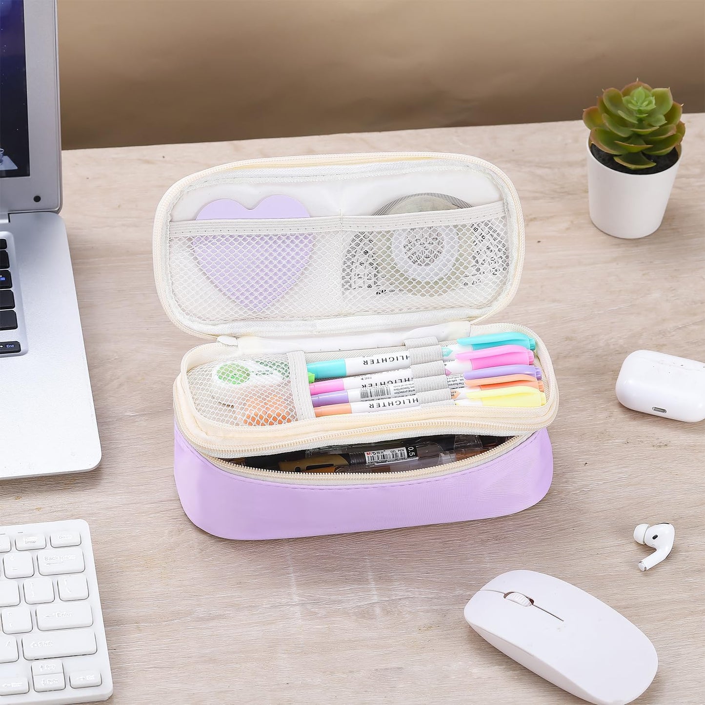 Pencil Case Aesthetic Pencil Bag with Zipper Pencil Pouch Big for Girls Kids Teens Adults Stationery Pencil Case Organizer for School Purple