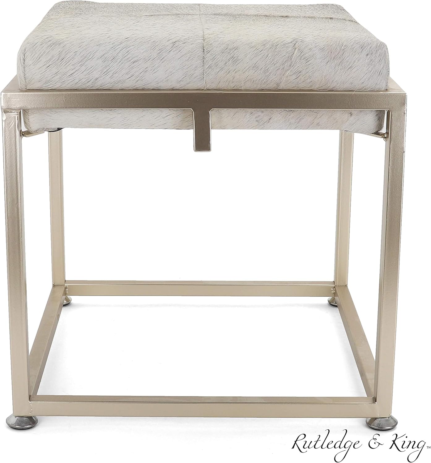 Rutledge & King Cowhide Ottoman/Vanity Stool - Square Ottoman Stool - White Ottoman/Grey Ottoman Foot Rest - Cowhide Grey & White Stool - Gold Stool - Cow Ottoman - Cow Fur Stool (Gold)
