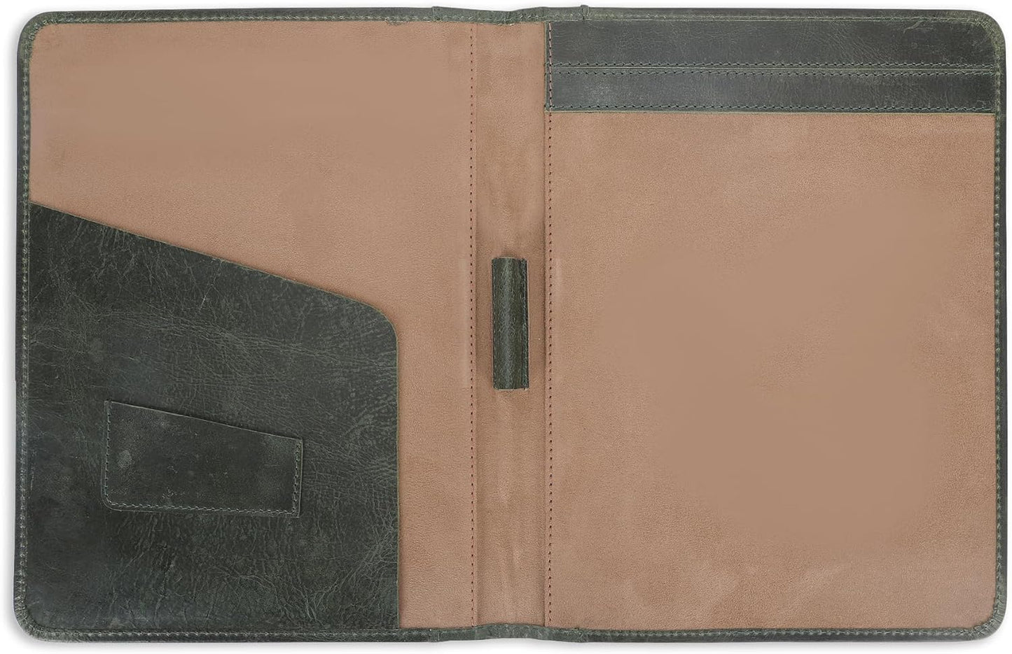 Heavy Duty Buffalo Leather Legal Pad Portfolio Handmade Executive Notebook Binder, Professional Padfolio Organizer Gift for Men and Women Genuine Leather Resume Document Holder (Green)