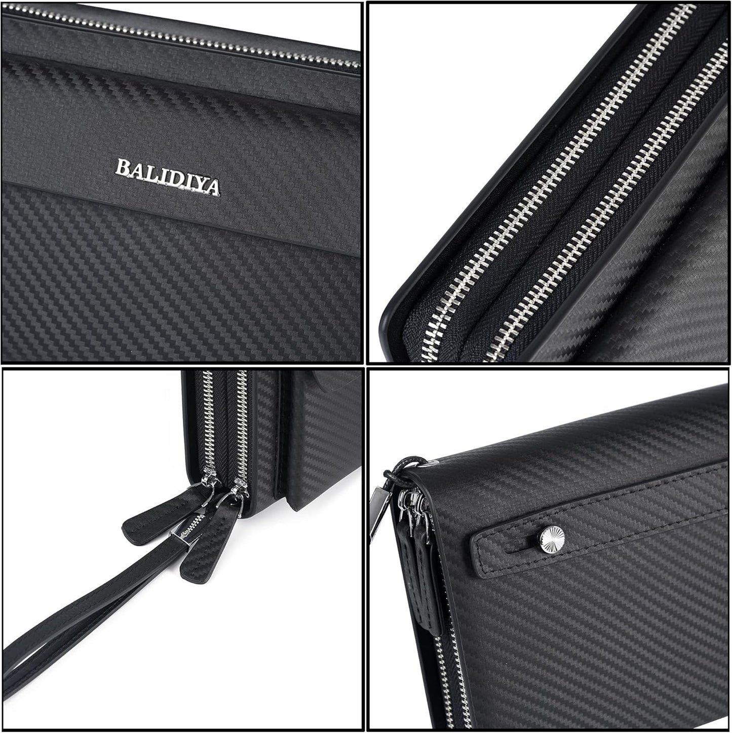 Leather Men Clutch Bag Long Wallet Purse Card Holder Case Business Large Clutch with Double Zip Handbag