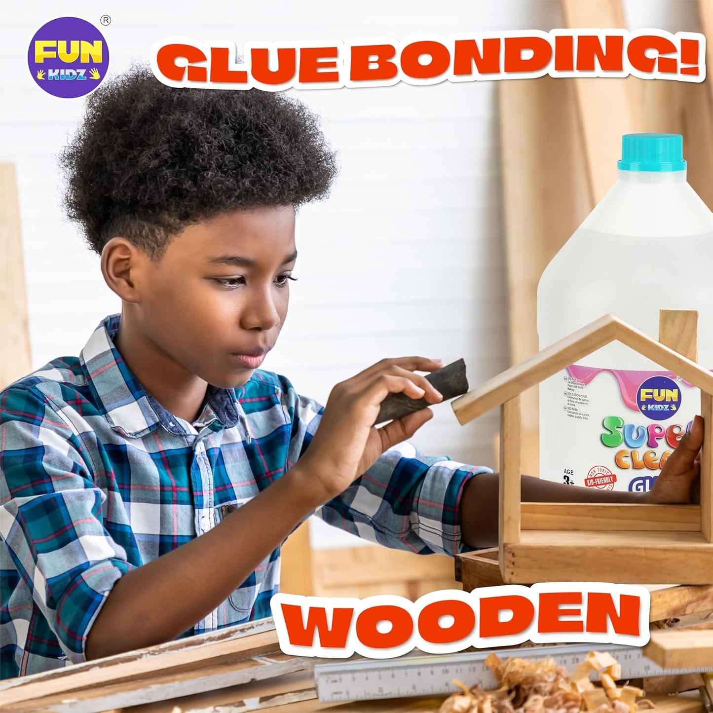 Super Clear Glue 1 Gallon, FunKidz All Purposes School Home Projects Liquid Glue Great for Slime Making Supplies Washable Non-Toxic Use for Arts & Crafts Wood Paper Cardboard