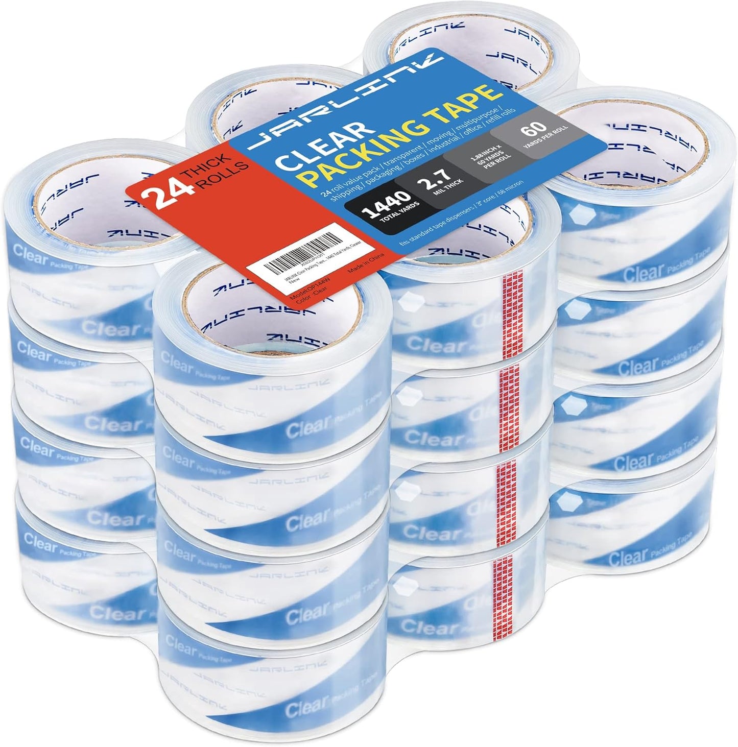 JARLINK Clearer Packing Tape 24 Rolls, Heavy Duty Packaging Tape for Shipping Packaging Moving Sealing, 2.7mil Thick, 1.88 inches Wide, 60 Yards Per Roll, 1440 Total Yards