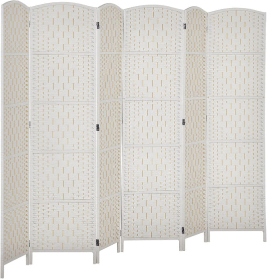 HOMCOM Room Divider, 6 Panel Folding Privacy Screen, 6FT Tall Portable Wicker Weave Partition Wall Divider for Bedroom, Home Office, White