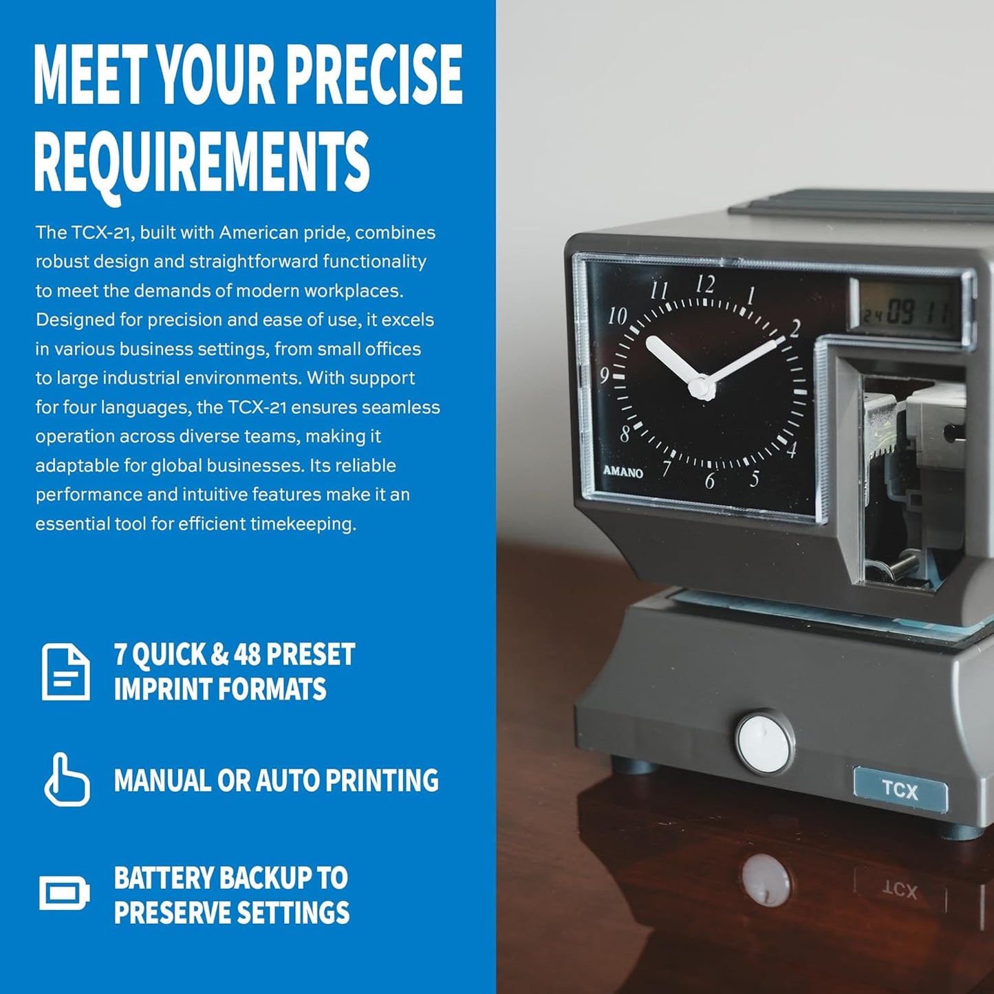 AMANO Reliable and Easy-to-Use Time Clock and Time Stamping Machine (TCX-21)