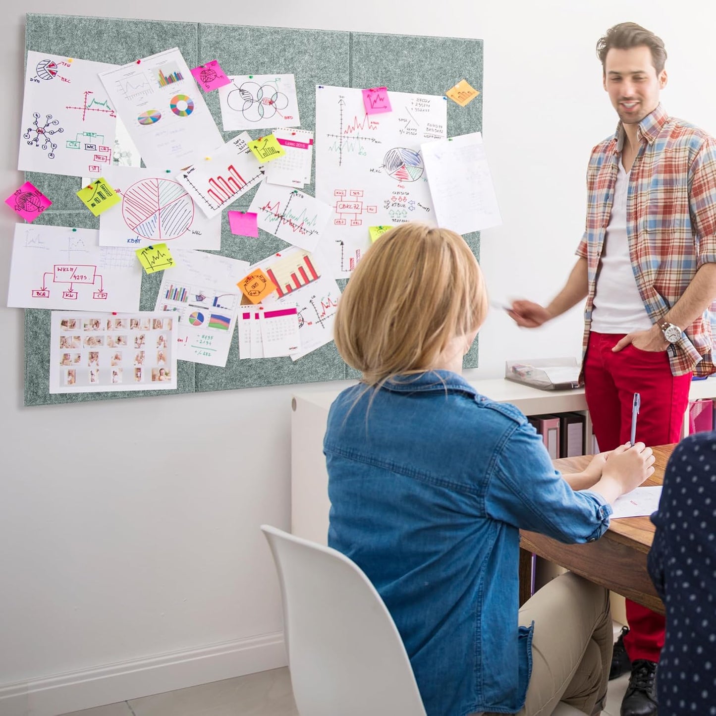 AKTOP Cork Board Bulletin Board 24"x36", 6 Pack Removable Felt Cork Board Tiles for Wall, Large Corkboard Notice Pin Board for Office, School & Home,24 Safe Adhesive Tabs, 20 Push Pins, Grey