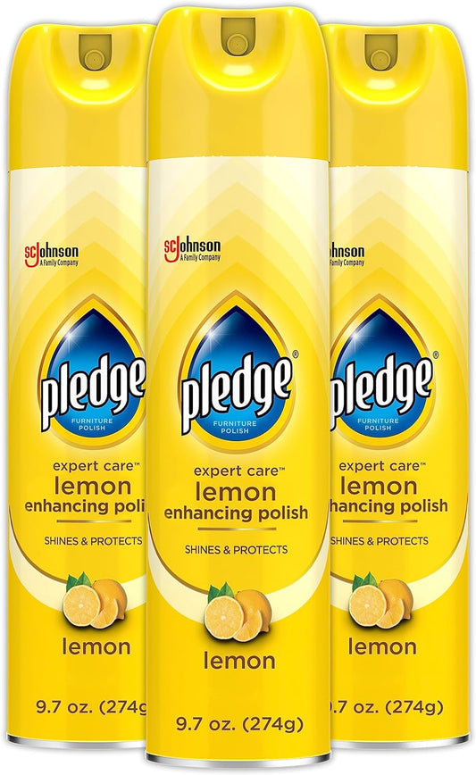Pledge Enhancing Polish, Furniture & Wood Spray, Lemon Scent, 9.7oz (Pack of 3)