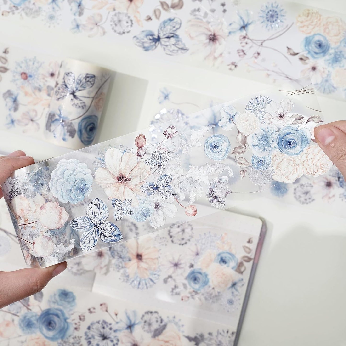 WT Frozen Wide PET Tape, Single Roll, Original Designs, Vintage Floral Decorative Tape, Transparent Adhesive Craft Tape for Journals, Scrapbooks, Bujo Planners, DIY Supplies, Holiday Gifts