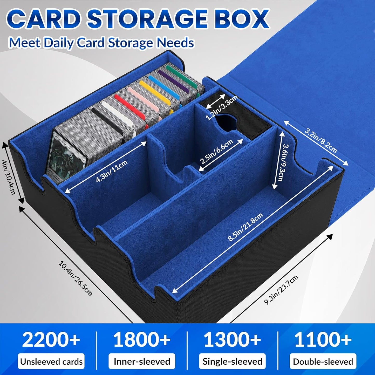 Card Storage Box for Trading Cards, Holds 5 MTG Decks Card Box or 2200+ Cards, Leather Magnetic Closure TCG Storage Box for MTG, YuGiOh, Sports Cards, with 13 Card Dividers & Dice Tray