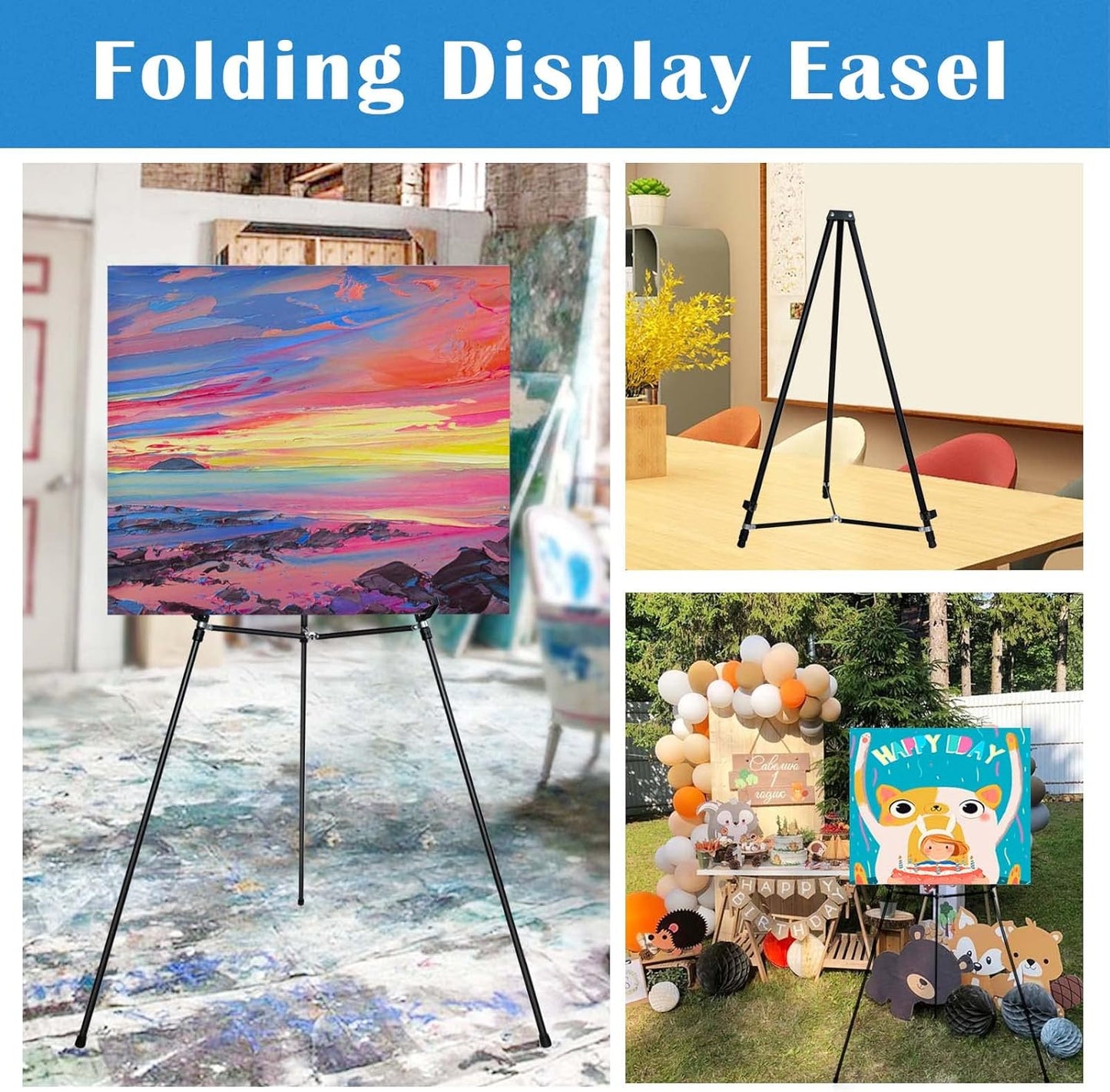 Falling in Art 66" Aluminum Display Easel, Presentation Stand with Adjustable Height for Signs, Posters, and Whiteboards, Black 2 Pack