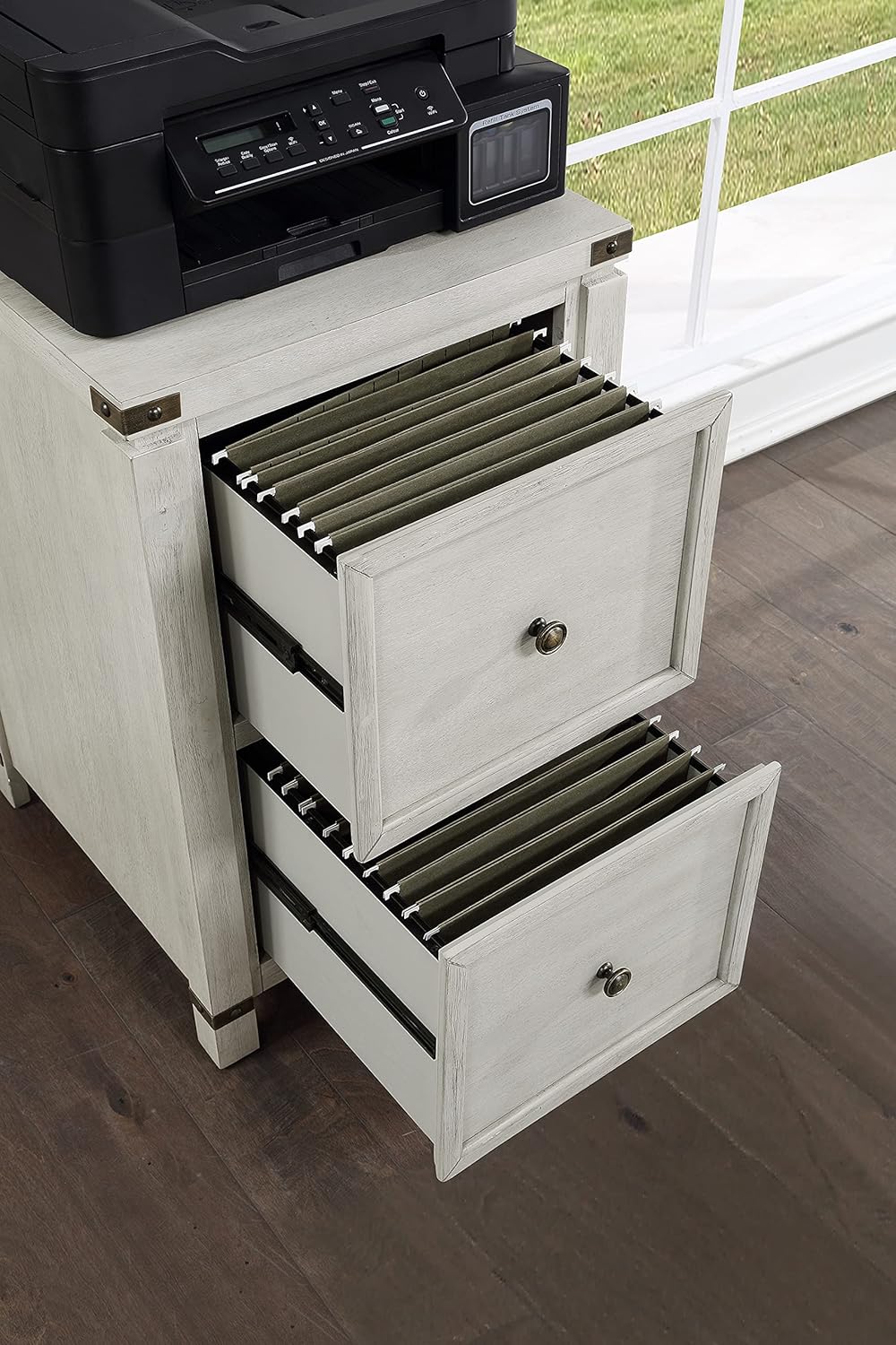 OSP Home Furnishings Designs Baton Rouge 2 Drawer File Cabinet with Rustic Design and Metal Accents, Champagne Oak