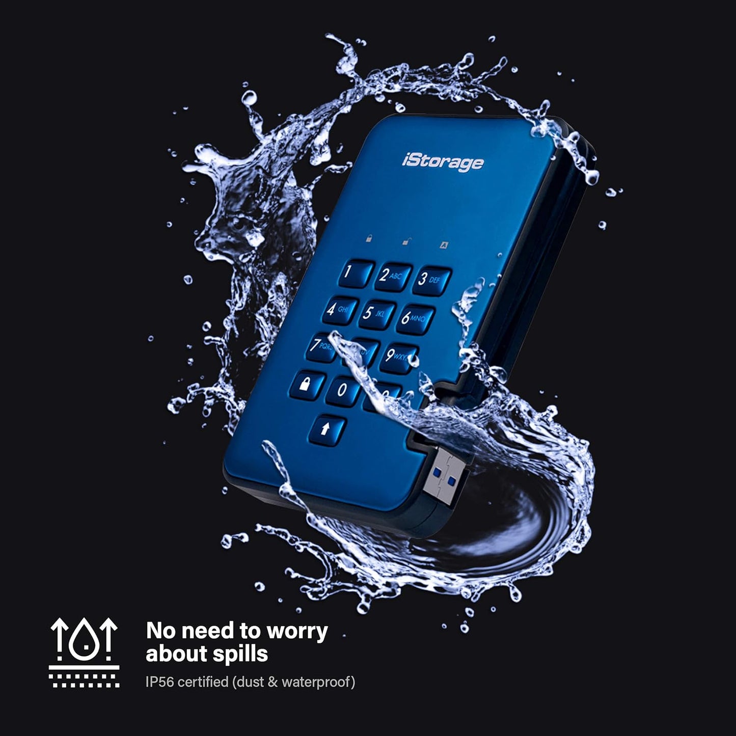 iStorage diskAshur2 HDD 3TB Blue | Secure portable hard drive | Password protected | Dust & water resistant | Hardware Encryption