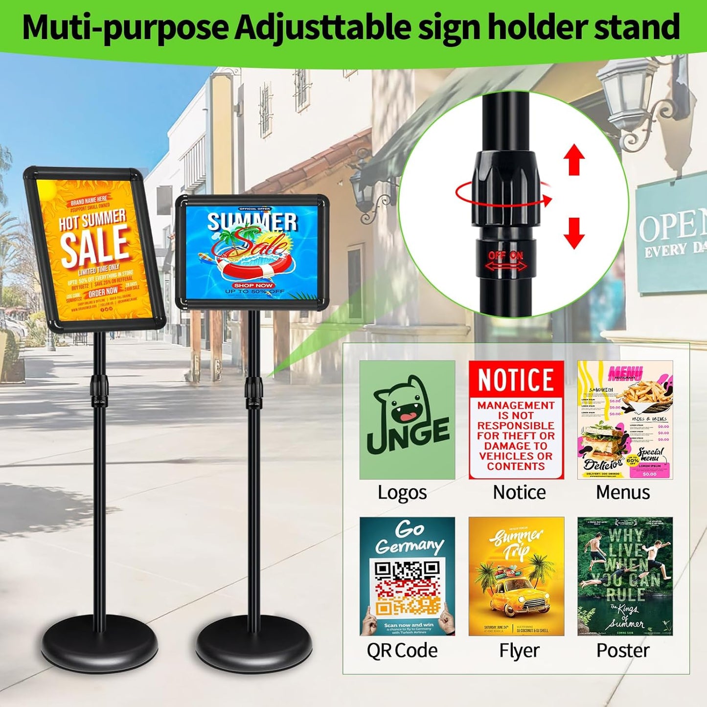 6Packs Adjustable Pedestal Sign Holder Stand 8.5''x11'', Floor Standing Poster Sign Stand for Vertical/Horizontal View Sign stand,Outdoor/Indoor Standing Sign Holders(Black, Round)