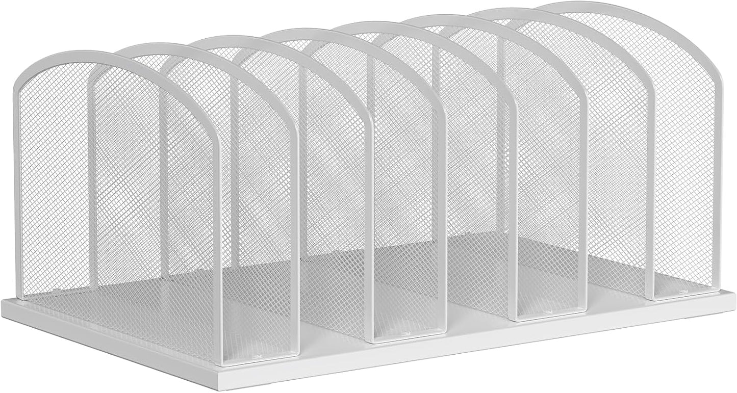 Desk File Organizer Vertical 7 Sections Mesh File Sorter Paper Storage Organizer for Desk, Office Organization File Holder Rack, White