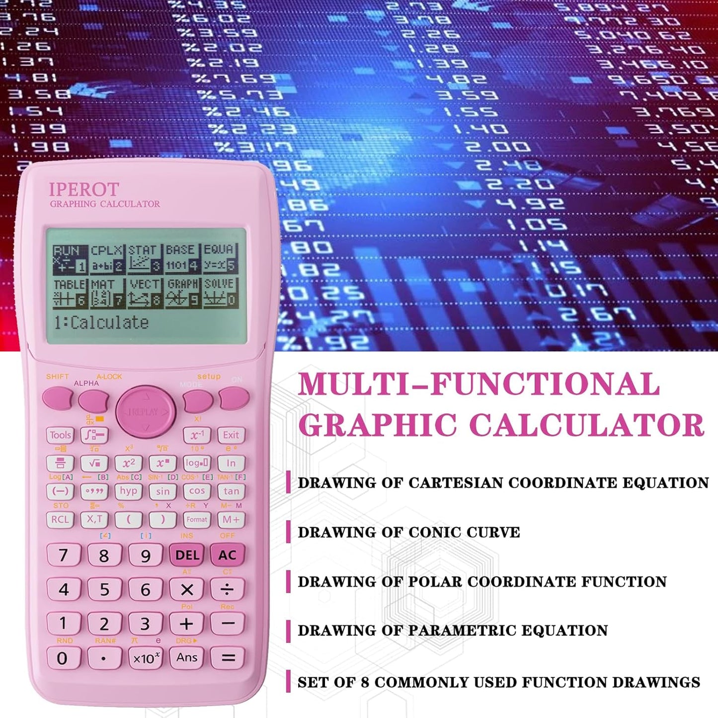 Scientific Calculators with Graphing Calculator, IPEROT Pink Scientific Calculators 10 Modes/ 4 Graphing Functions, Desktop Math Calculator Ideal for School Supplies, Students, College, Teachers