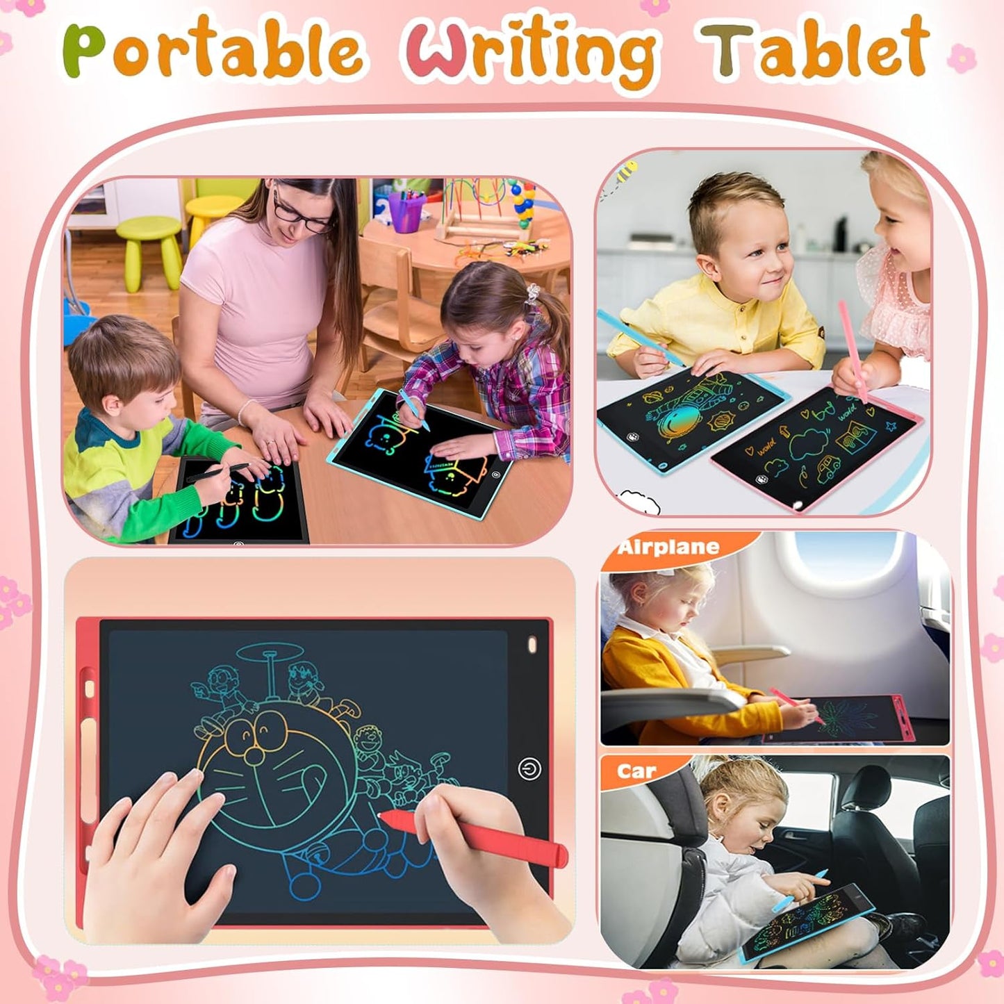 2 Pack LCD Writing Tablet for Kids 8.5 Inch Colorful Toddler Drawing Board Kids Travel Games Activity Learning Doodle Board Toys Gift for Age 3 4 5 6 7 8 Year Old Girls Boys (Blue+Pink)