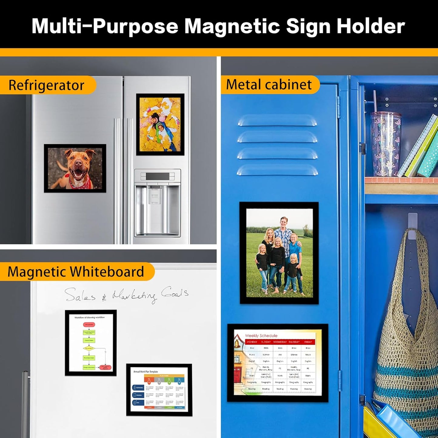 20-Pack Magnetic Sign Holders 8.5 x 11 - Magnetic Frames for Fridge & Metal Surfaces - File/Document/Paper Holders, Picture & Poster Display Frames for Home, Office, Store