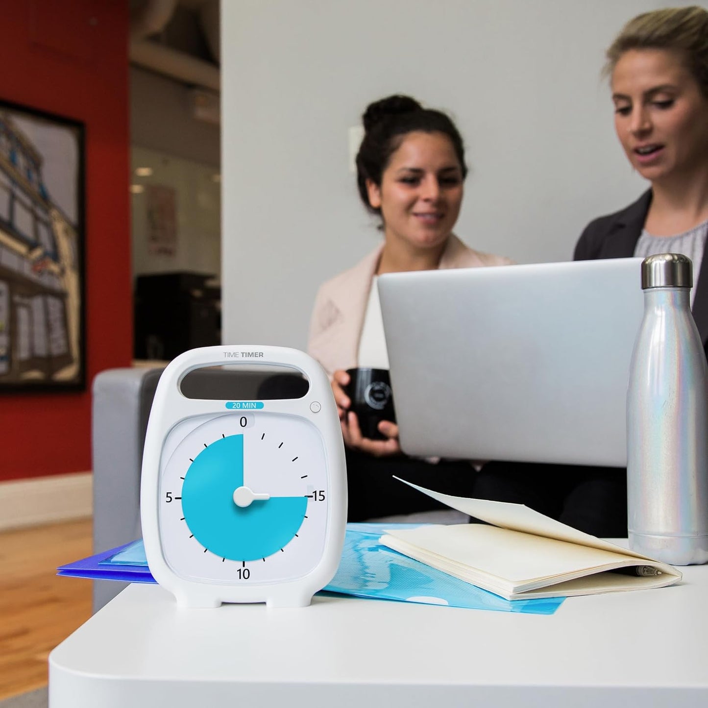 Time Timer PLUS 20 Minute Desk Visual Timer — Countdown Timer with Portable Handle for Classroom, Office, Homeschooling, Study Tool with Silent Operation (White)