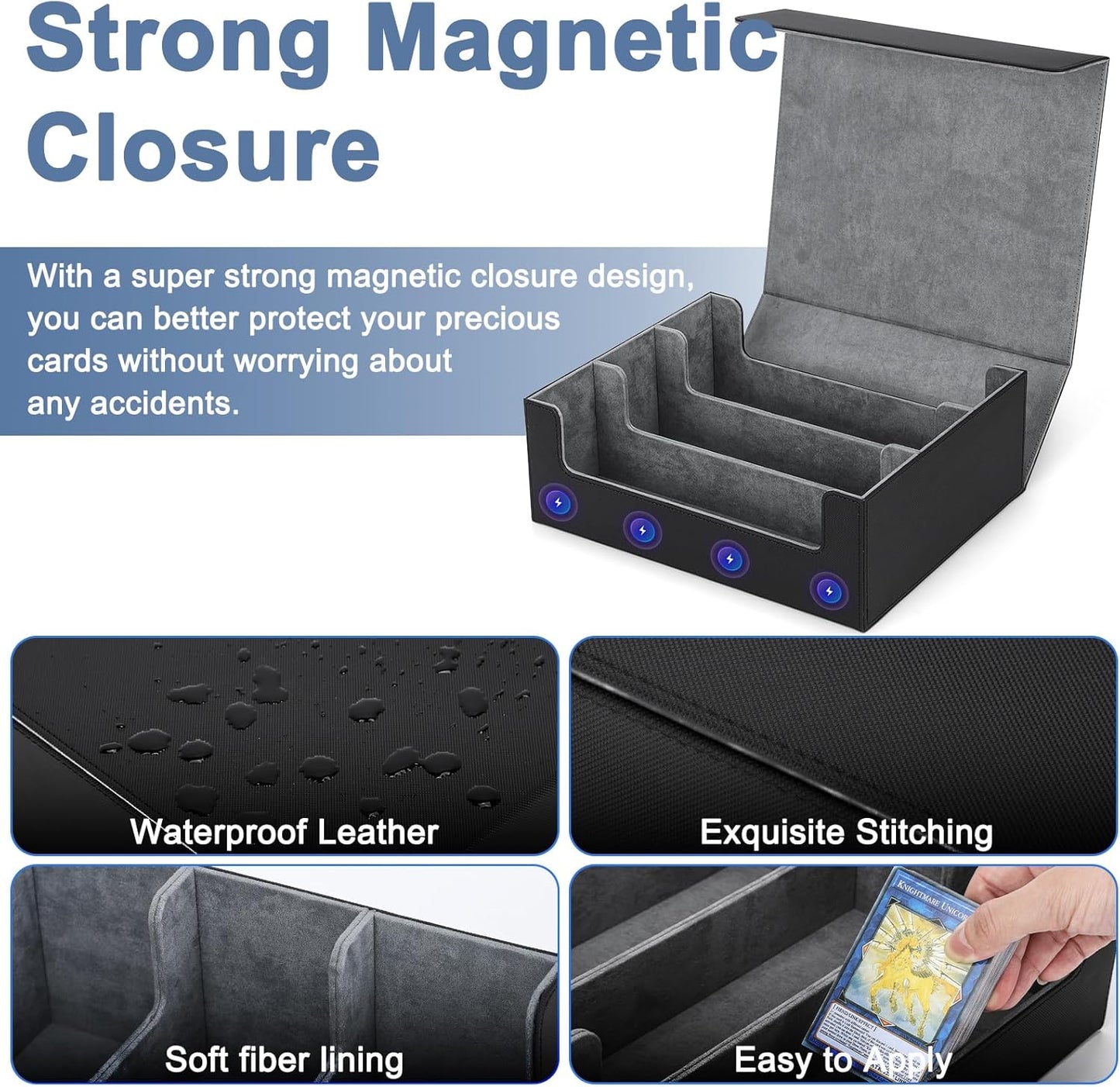 Card Deck Case for Trading Cards 1800+, MTG Card Storage Box, Leather Magnetic Closure Storage Box for Magic Commander, MTG, YuGiOh, PKM and Sports Cards