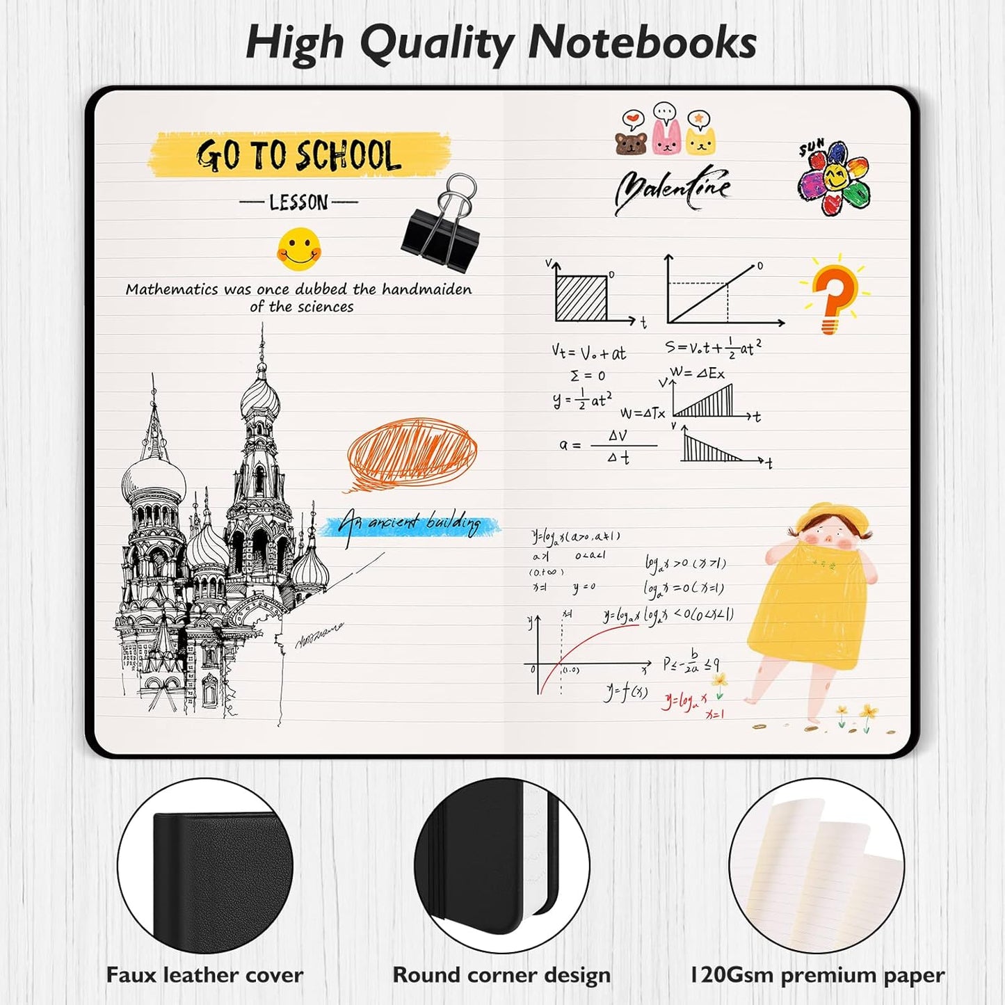 Huhuhero Lined Notebook Journal, 120Gsm Thick Paper College Ruled Journal, Hardcover Notebooks for Work School Note Taking, Office School Supplies 5"×8.25" (3, Black)