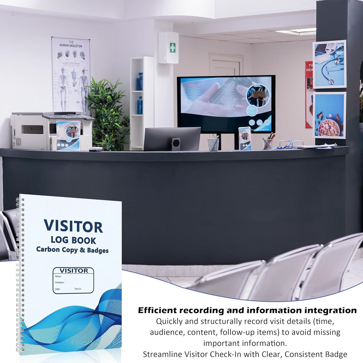 1 Pack of 150 Visitor Badges Registry Log with Carbon Copy Visitor Stickers Letter Size Visitor Log Book Extras Protecting Privacy Pages Spiral-Bound Self Visitor Badges Guest Register Book(1)